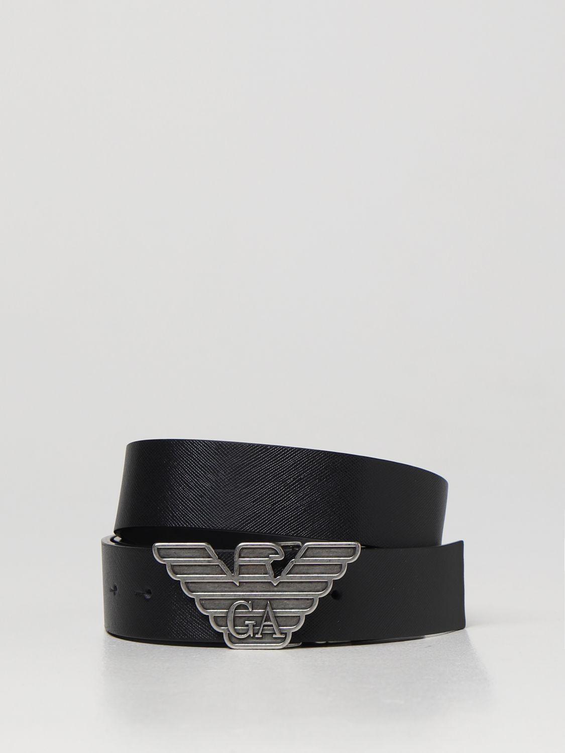 Cinturón con logo en relieve Emporio Armani de Cuero de color Negro para hombre Hombre Accesorios de Cinturones de 