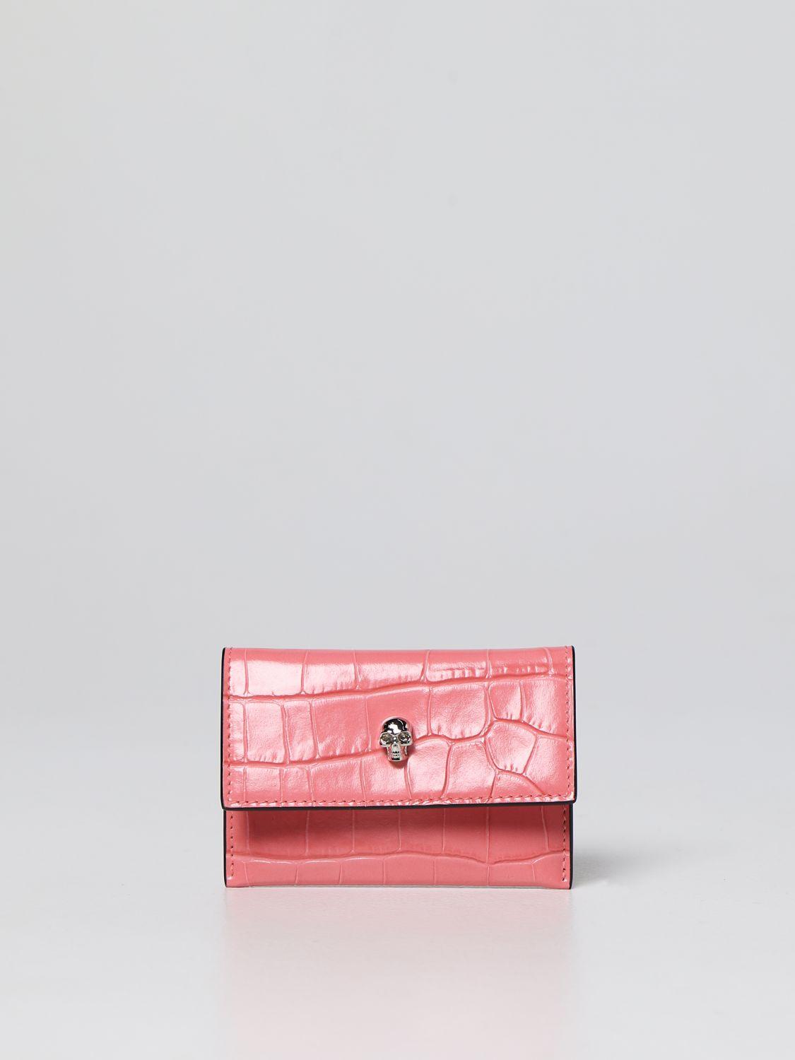 Portacarte di credito in pelle con stampa cocco di Alexander McQueen in  Rosa | Lyst