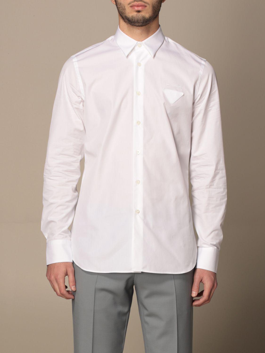Prada Cotton Poplin Shirt With Logo in 