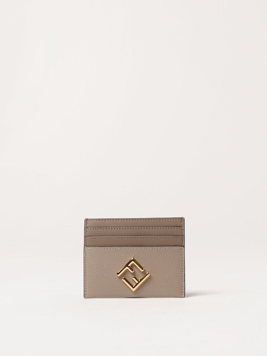 FENDI: credit card holder in embossed fabric and grained leather