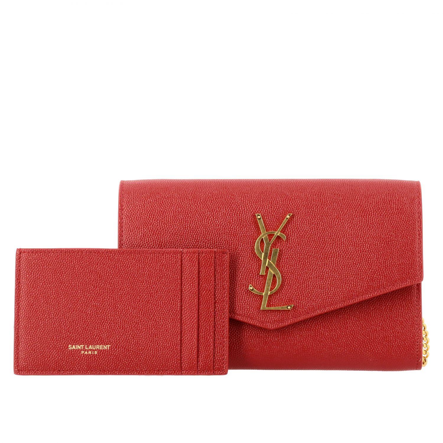 Saint Laurent Uptown Wallet On Chain Mini Leather Rouge Eros in Red | Lyst