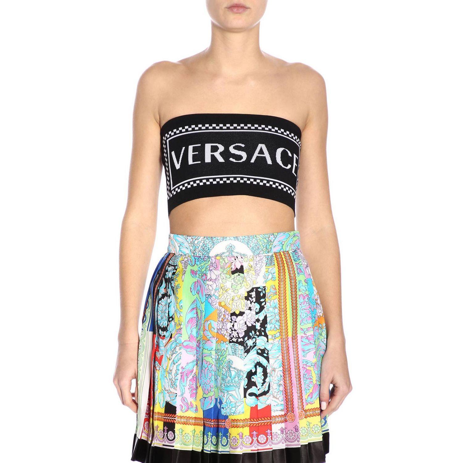 Versace Logo-intarsia Knitted Bandeau Top in Black - Lyst