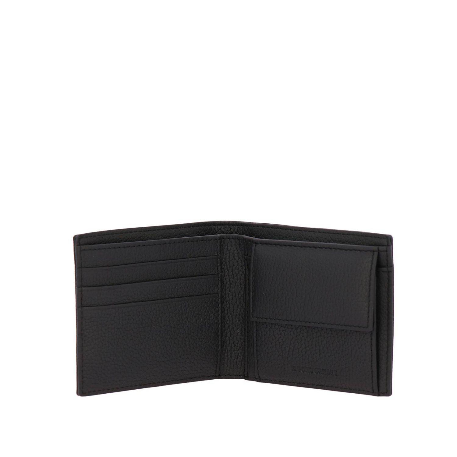 Emporio Armani Badge Small Leather Bifold Wallet With Coin Pocket in Black for Men - Lyst