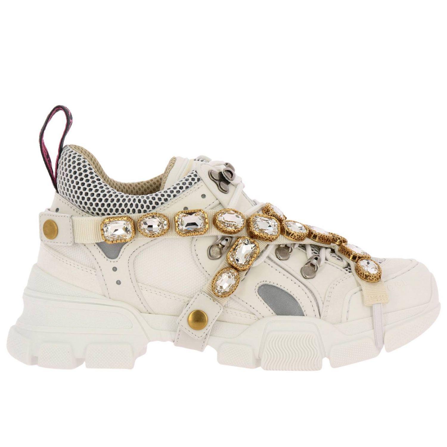 Gucci Flashtrek Running Lace Up Sneakers In Real Leather And Macro Net With  Removable Rhinestone Jewels | Lyst