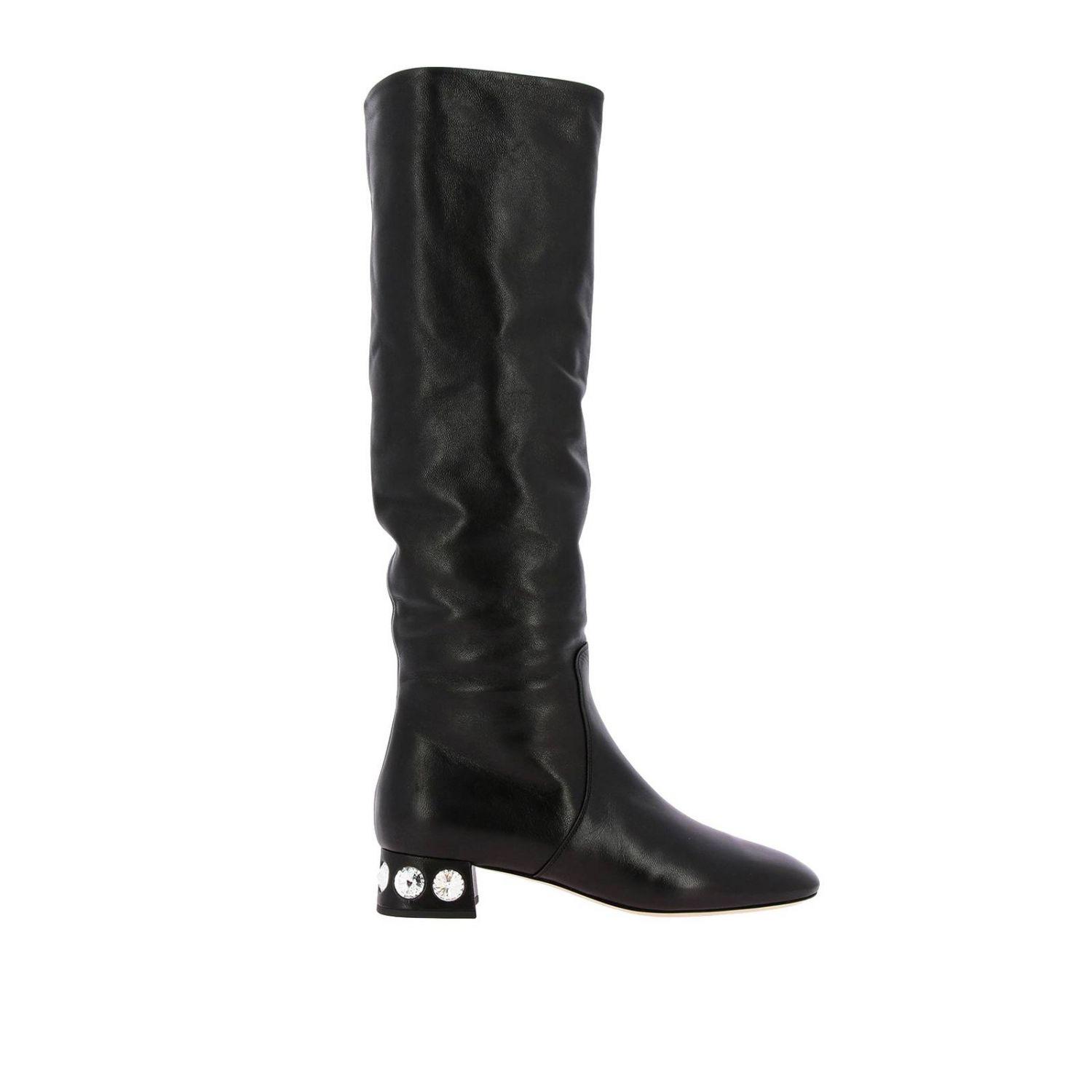 Miu Miu Boots In Leather With Rhinestones in Black Lyst