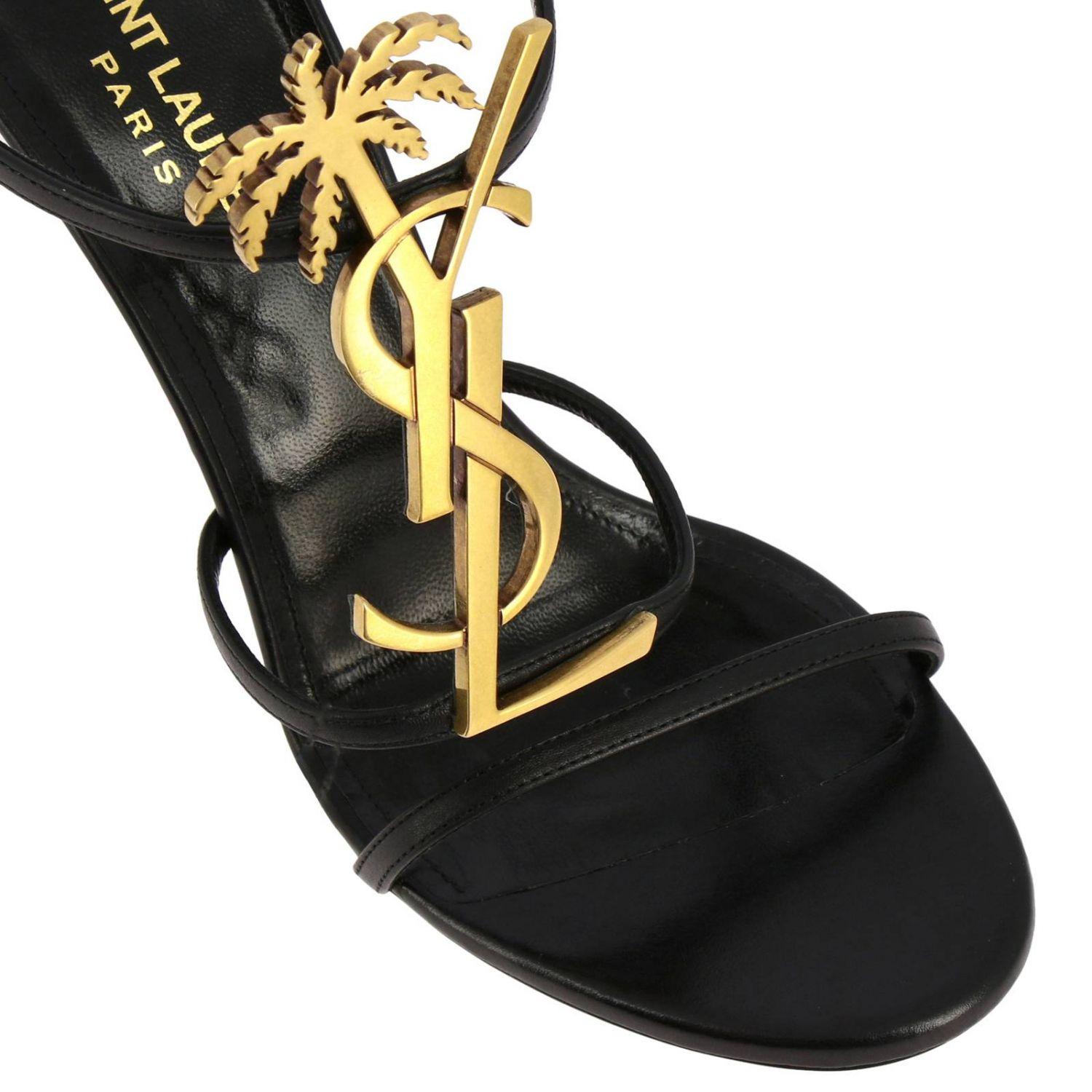 Saint Laurent Cassandra Sandals In Leather With Ysl Monogram in Black ...