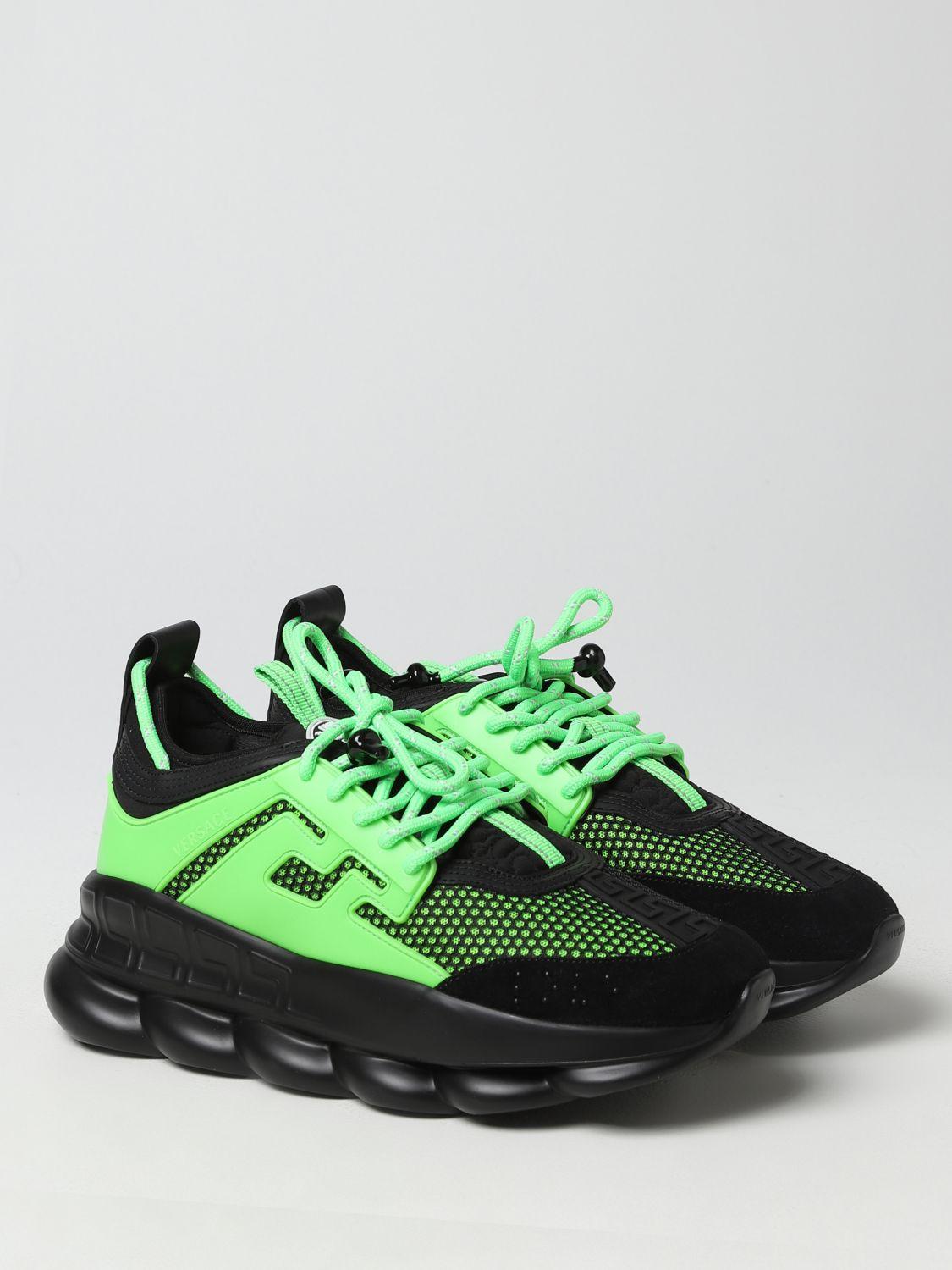 Versace The Chain Reaction Sneakers In Mesh And Leather in Green