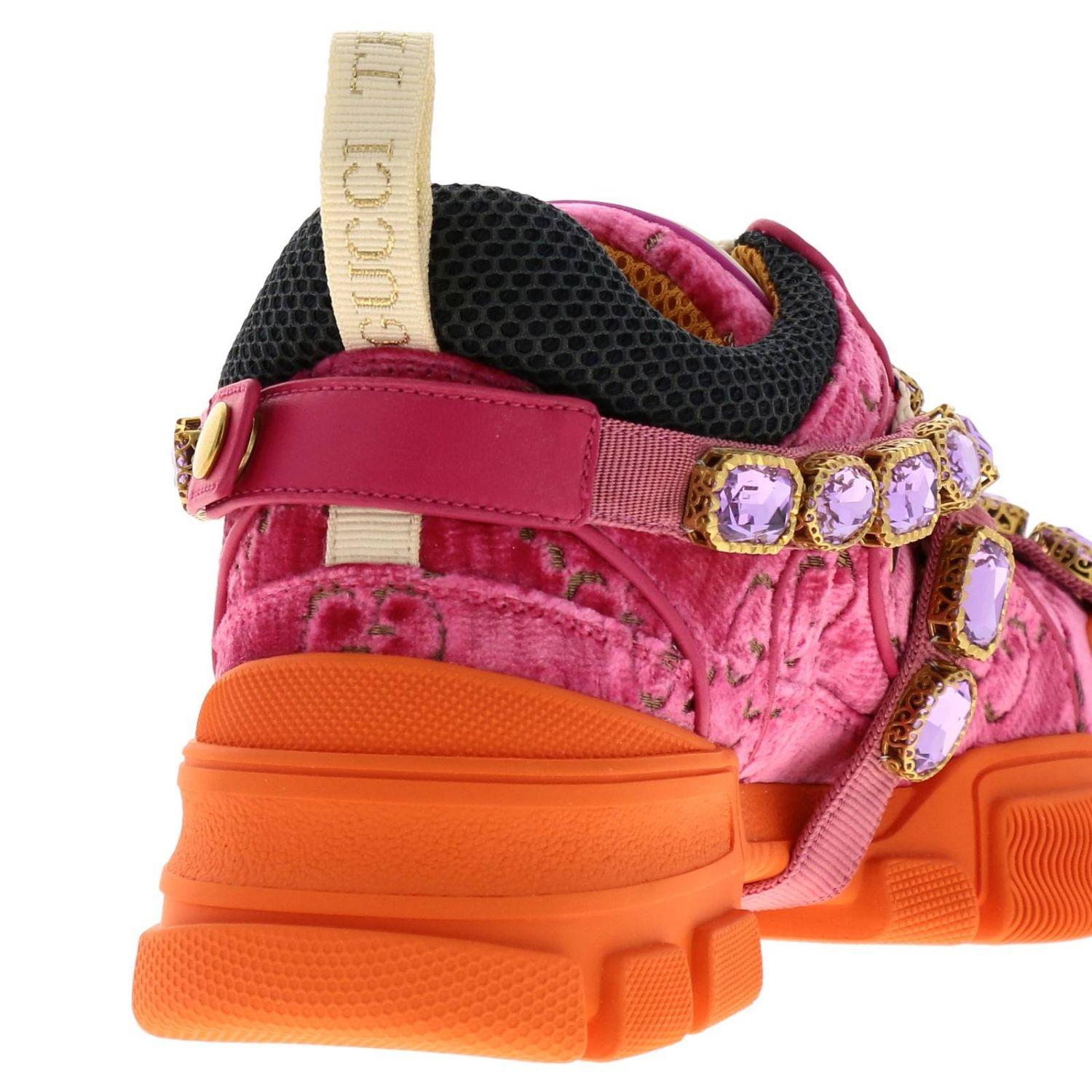 Gucci Flashtrek Lace-up Sneakers In Velvet And Macro-net With Removable  Rhinestone Jewels in Pink | Lyst