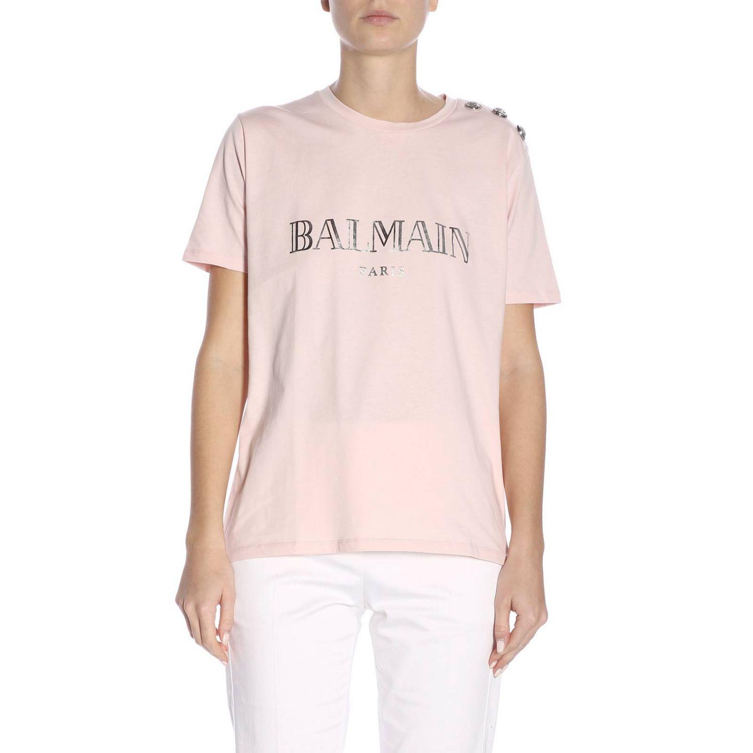 Balmain Cotton Logo T Shirt in Pink - Save 8% - Lyst