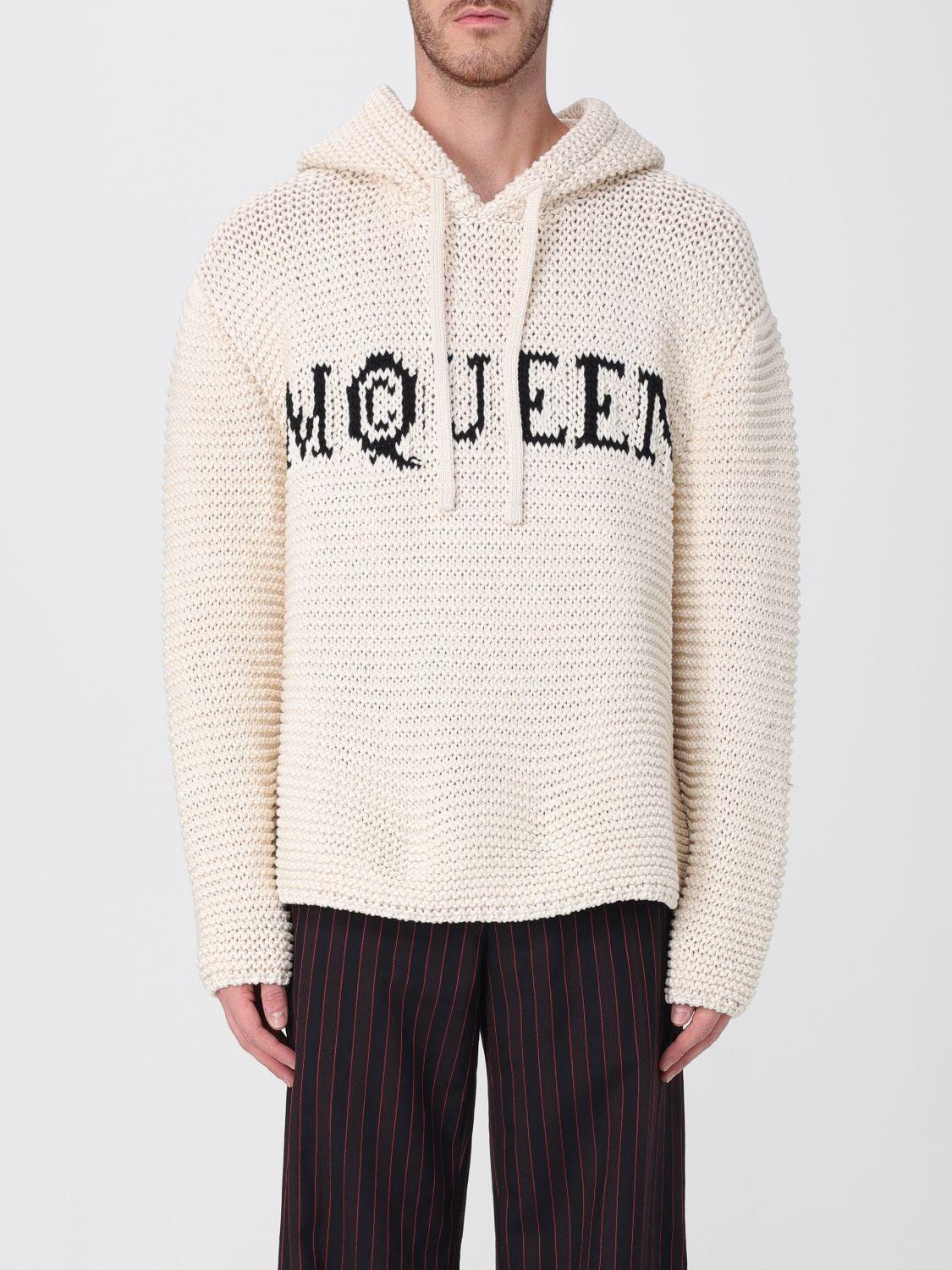 パーカー・フーディ ALEXANDER MCQUEEN Men Hoodies 829321 Q1BDL9009 Beige Men's McQueen Logo Cropped Hoodie in White | Alexander