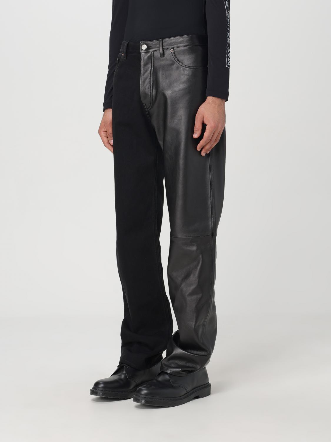 MM6 by Maison Margiela Half-leather Straight Jeans in Black for