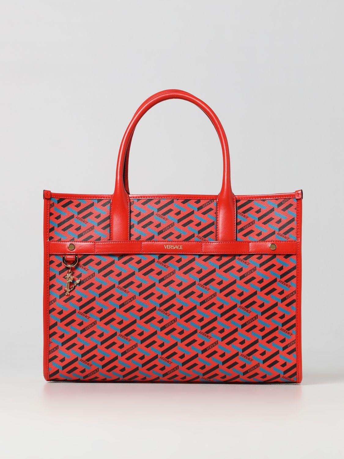 Versace La Greca Leather Bag And All-over Logo in Red