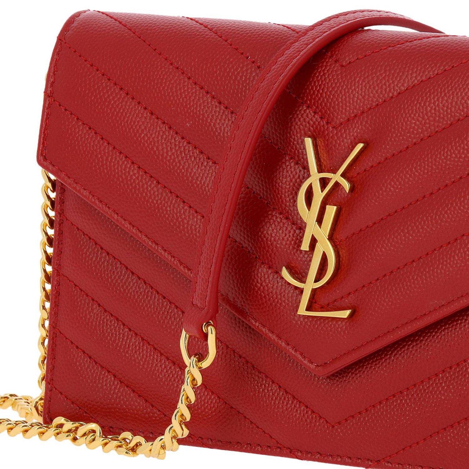 YVES SAINT LAURENT Monogram Grain Embossed Leather Card Case Red