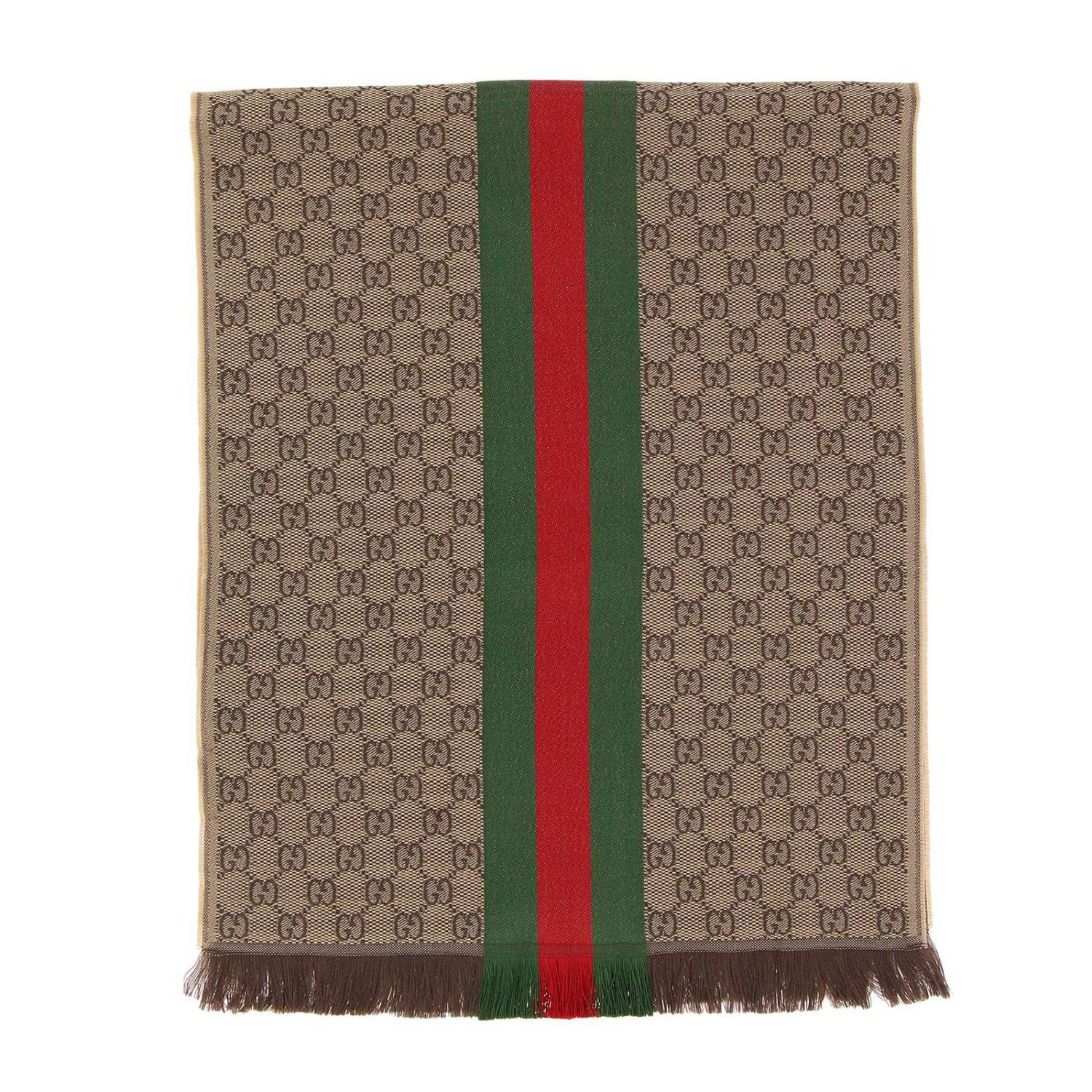 Gucci Logo Wool & Silk Scarf in Brown for Men | Lyst