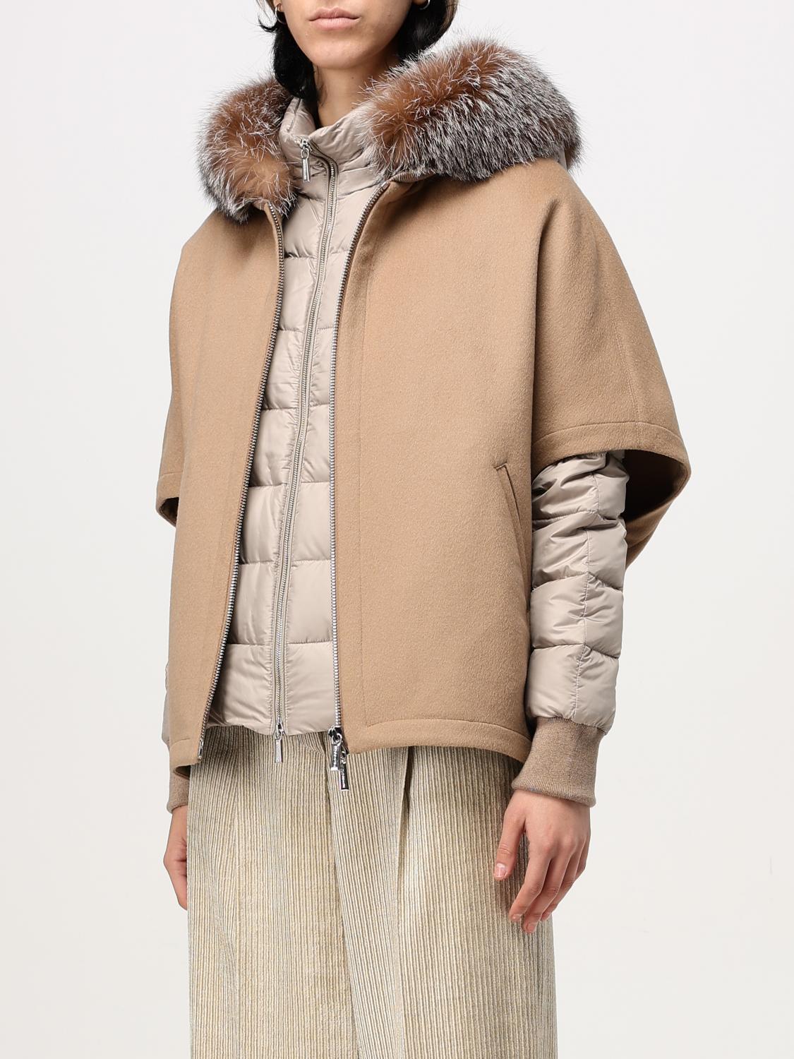 Moorer Down Jacket With Cape And Hood With Fur in Natural | Lyst