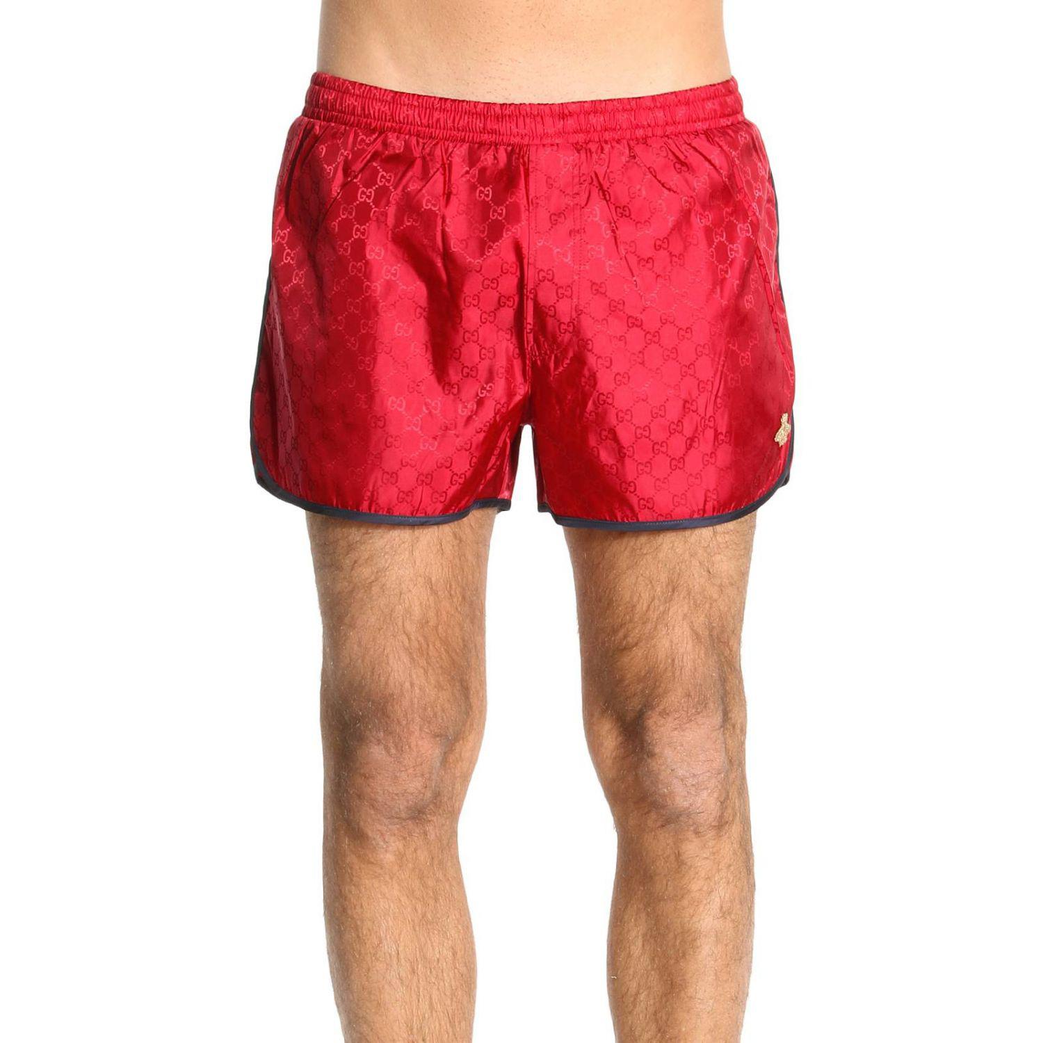 restaurant haalbaar Overtuiging Gucci Monogram Bee Embroidery Swim Shorts in Red for Men | Lyst