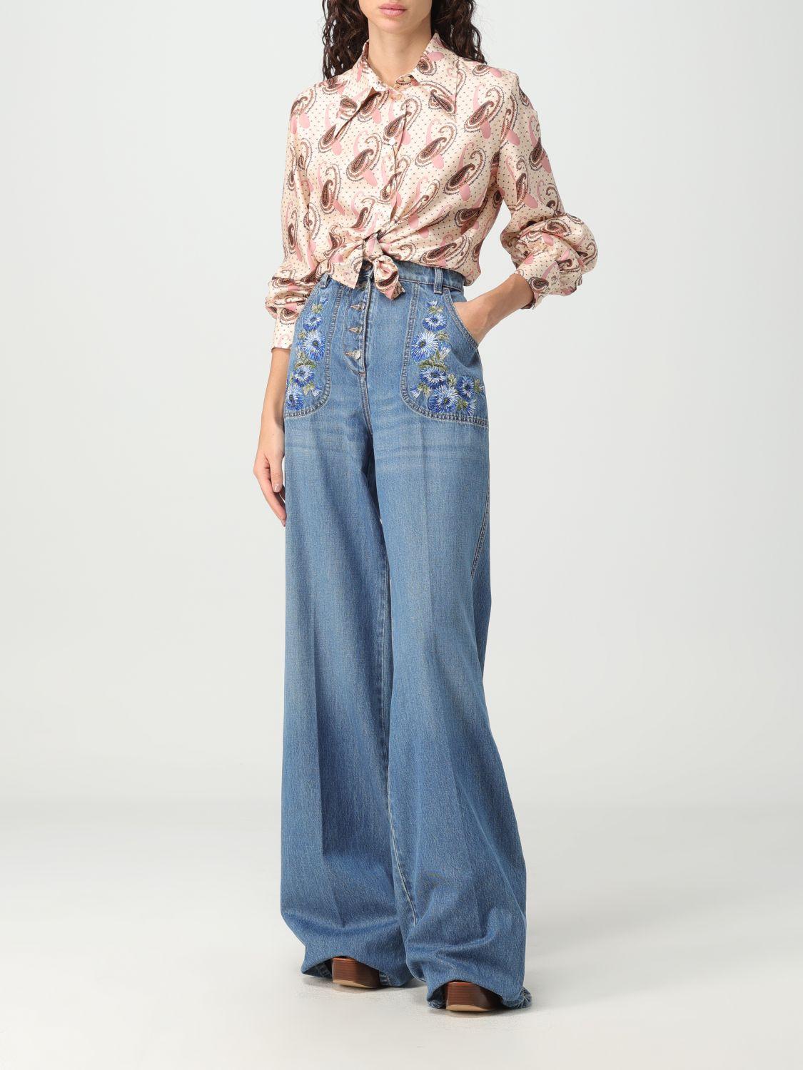 Etro Embroidered Denim Crop Top Blue