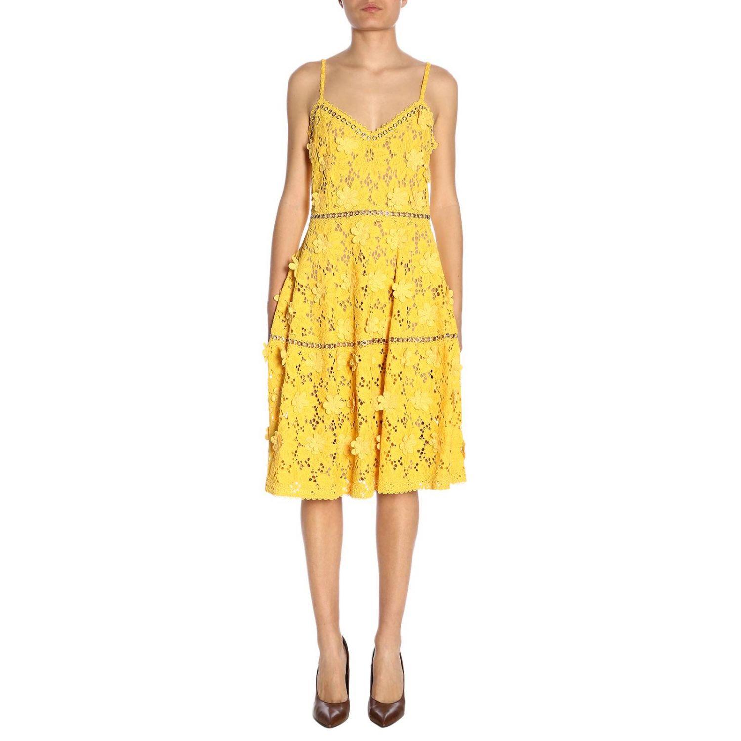 MICHAEL Michael Kors Floral Appliqué Lace Dress in Yellow - Lyst