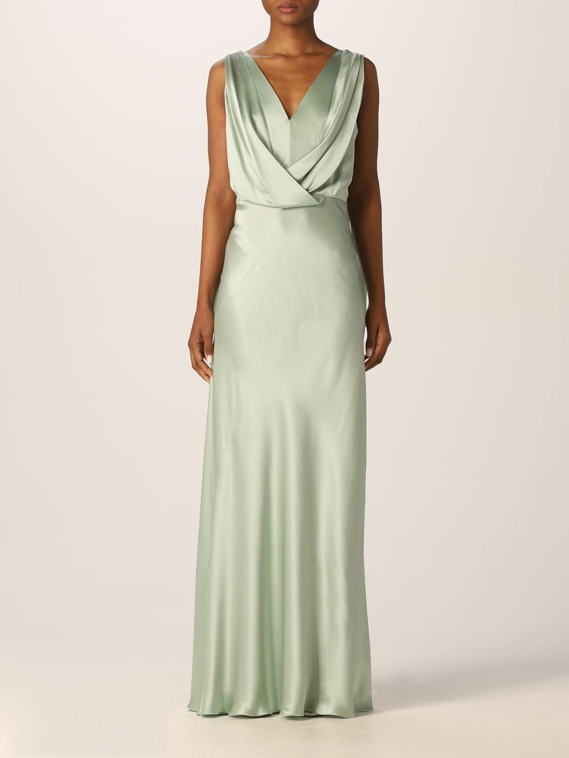 Alberta Ferretti Silk Long Dress in Green | Lyst