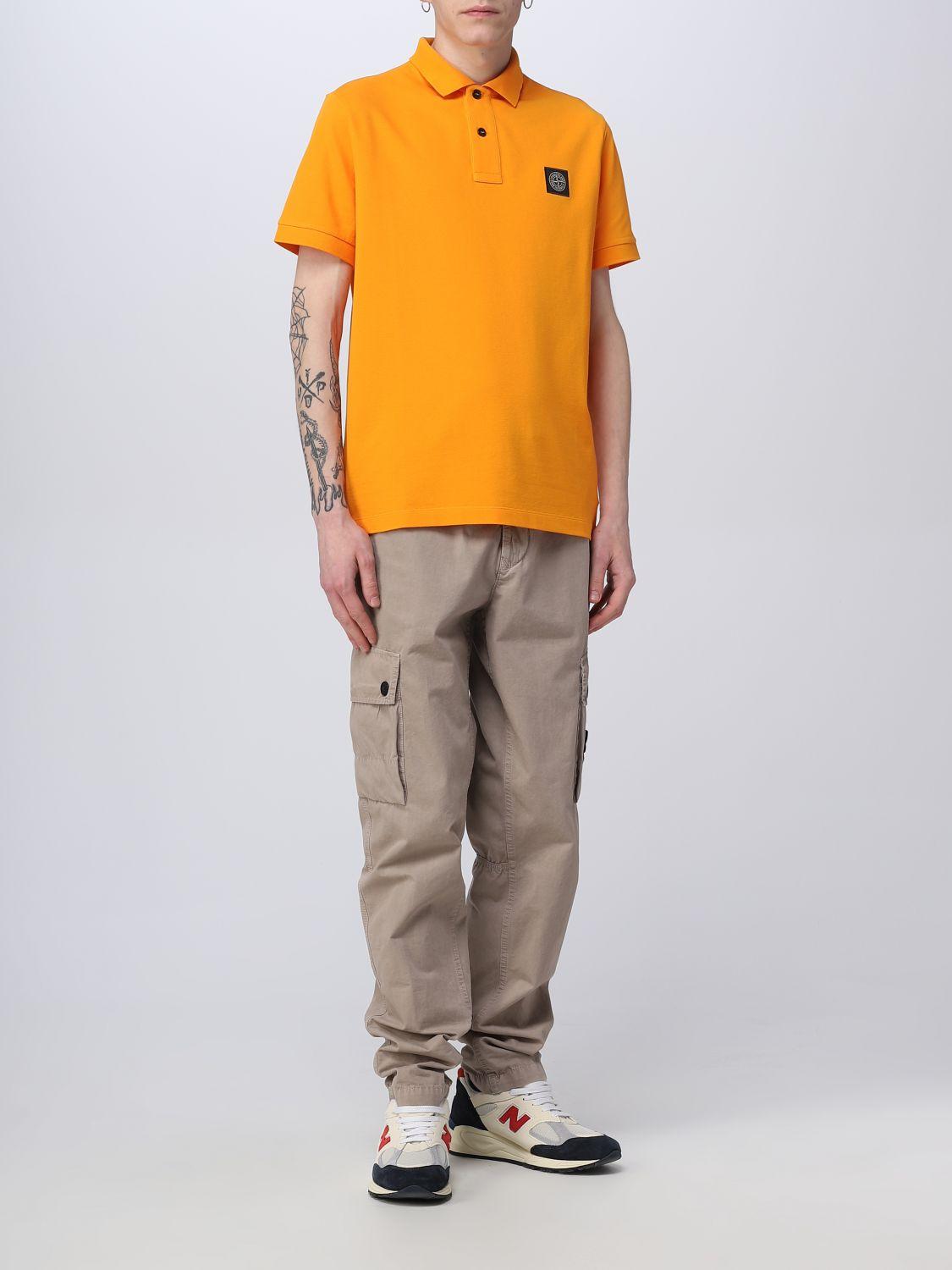Stone Island Polo Shirt in Orange for Men | Lyst