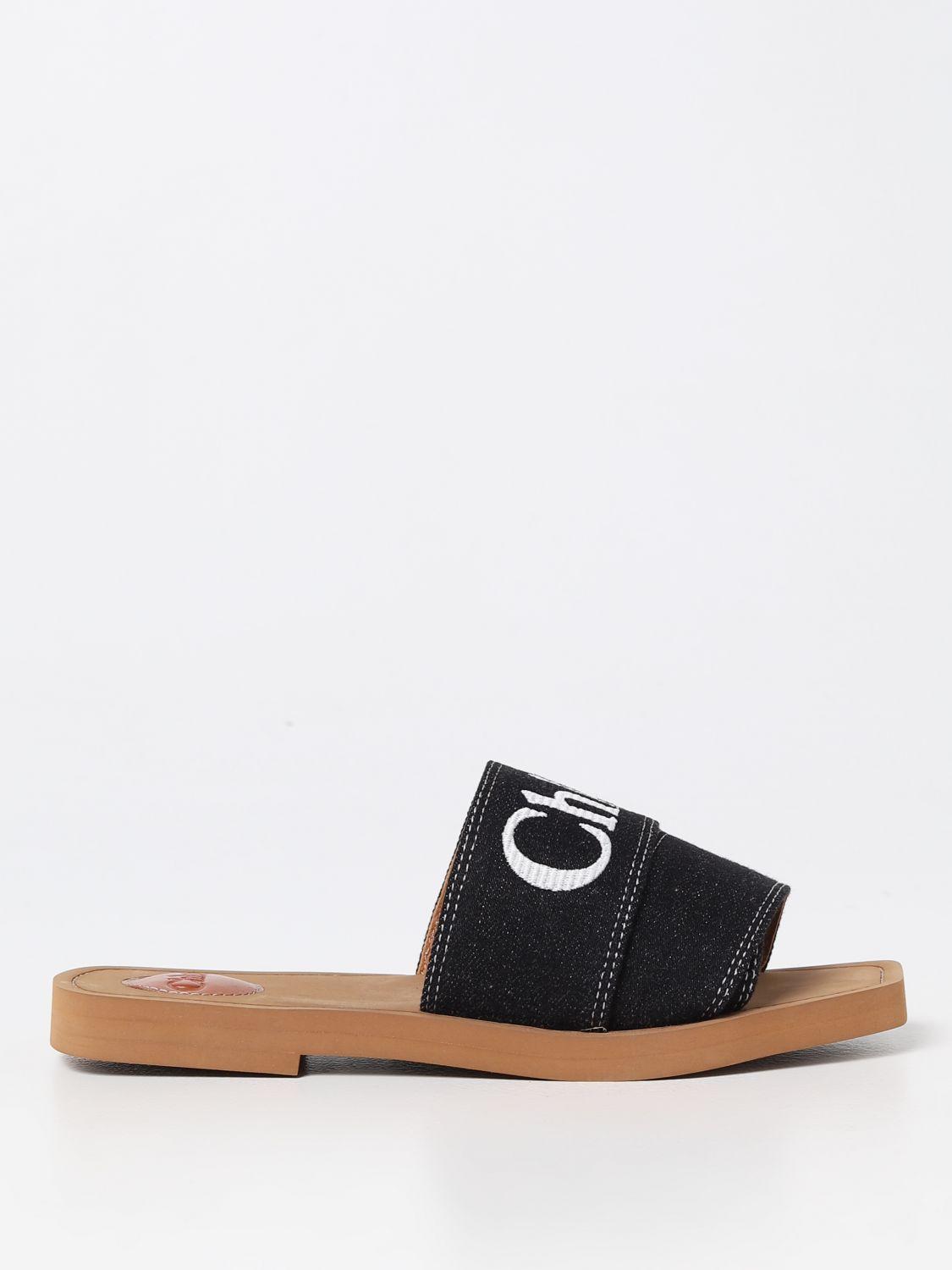 Chloe woody flat outlet mule in canvas