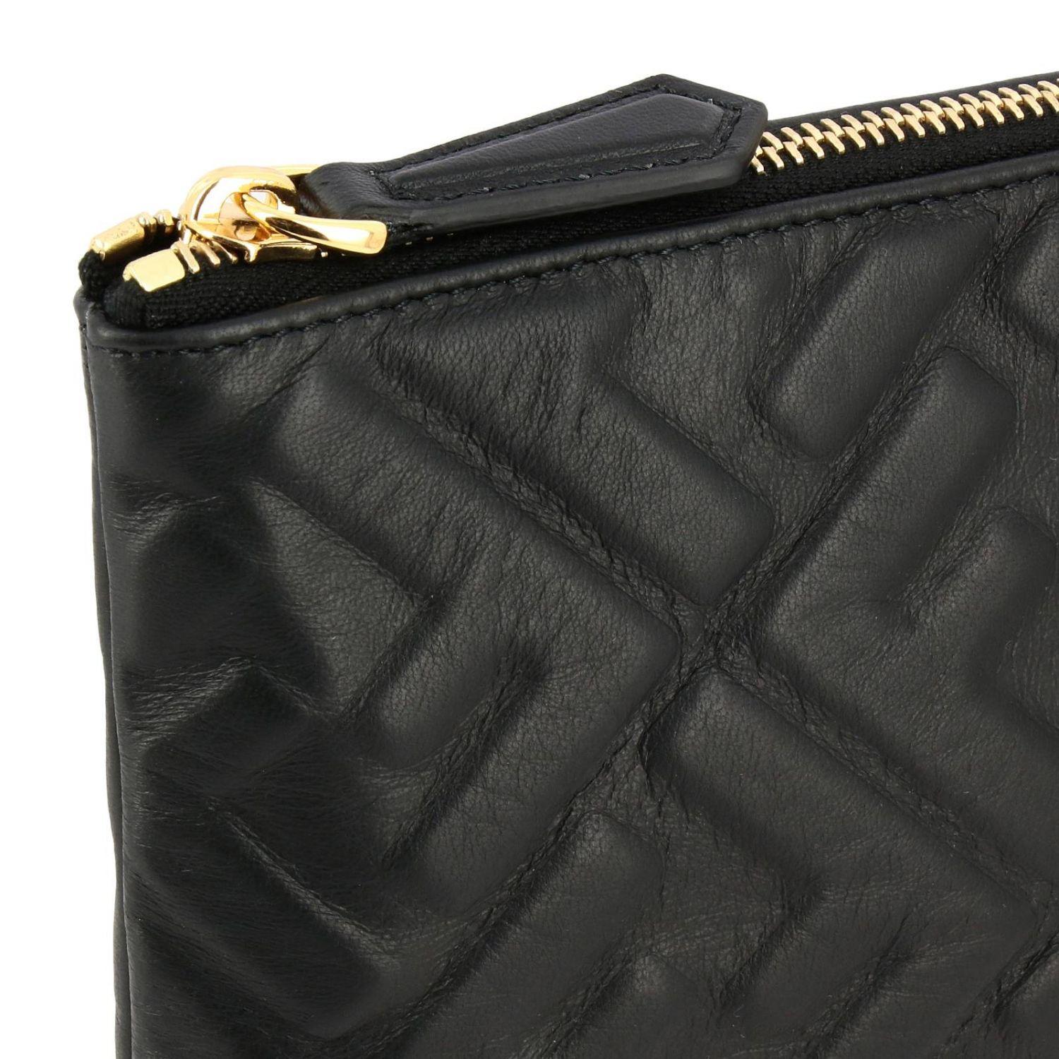 Fendi Large Leather Clutch Bag With Maxi Ff Monogram By Embossed in