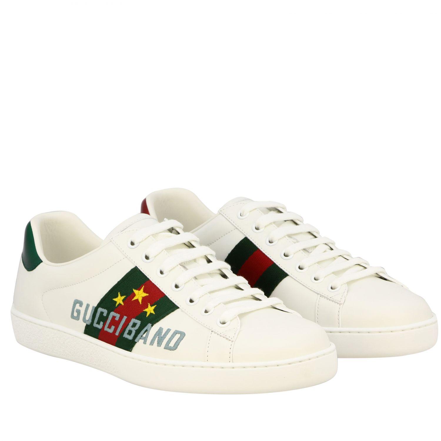 Gucci New Ace Leather Sneakers With Web Bands And Band Logo in White ...