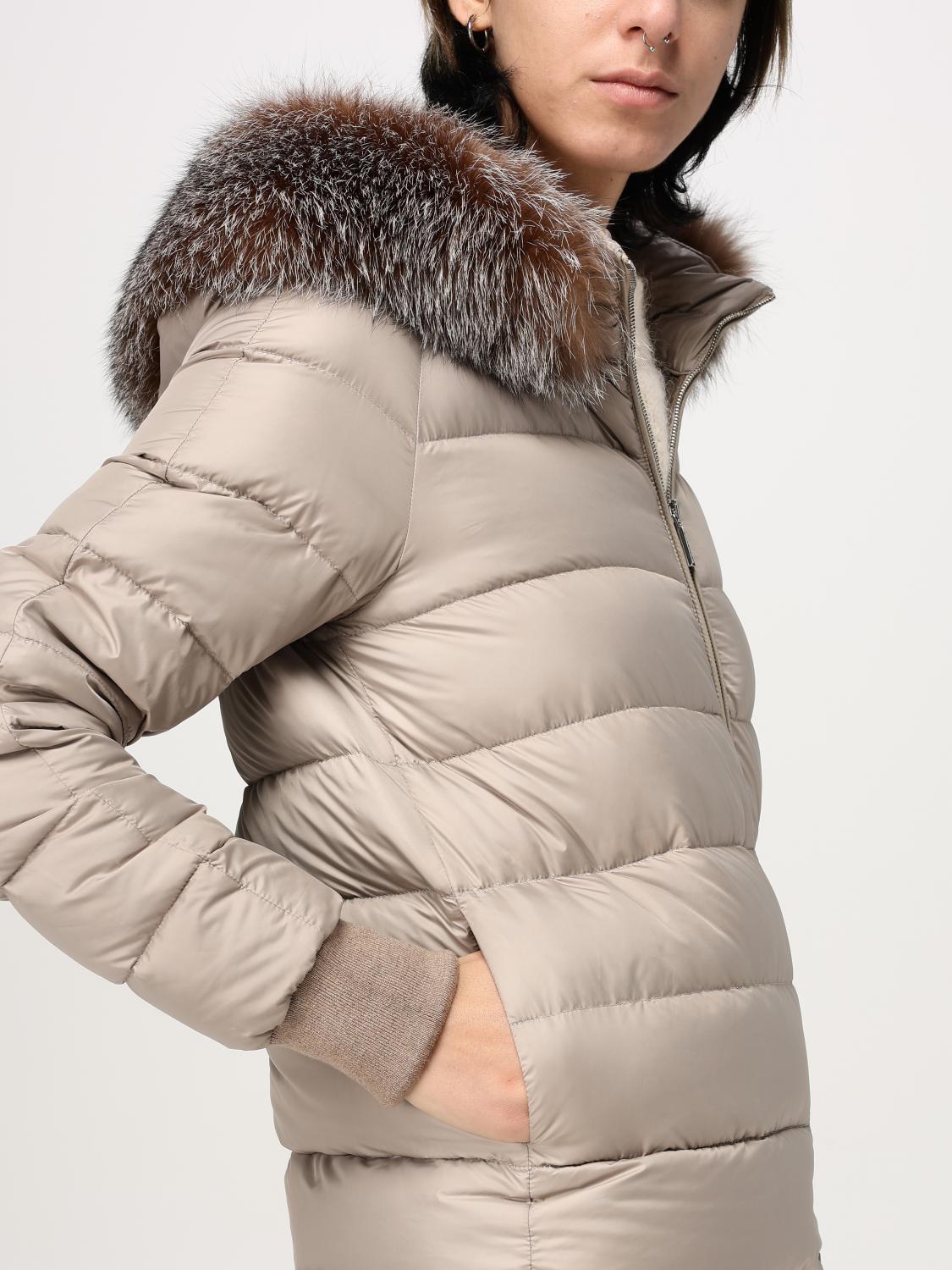 Moorer Down Jacket With Cape And Hood With Fur in Natural | Lyst