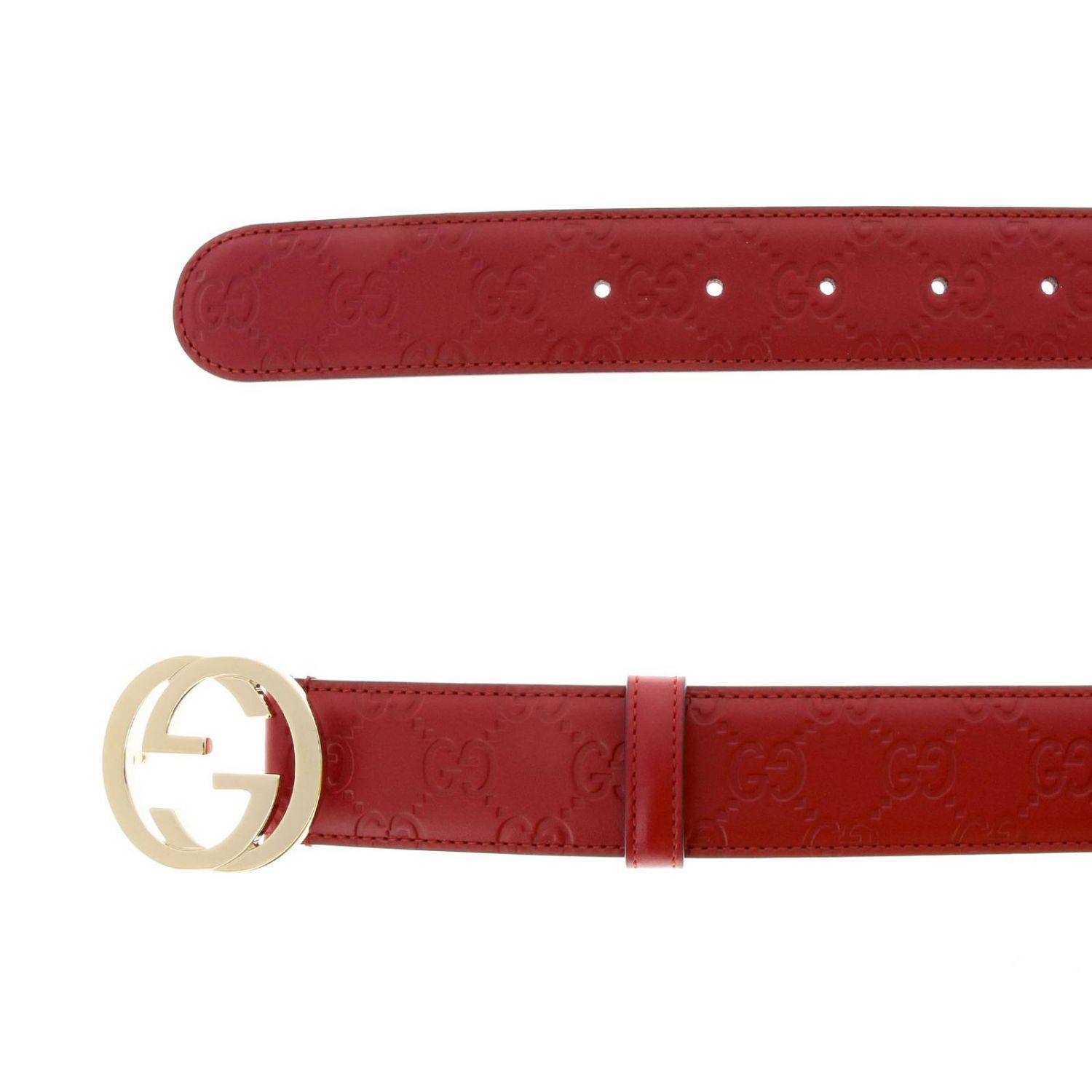 Gg buckle leather belt Gucci Red size 70 cm in Leather - 20589733