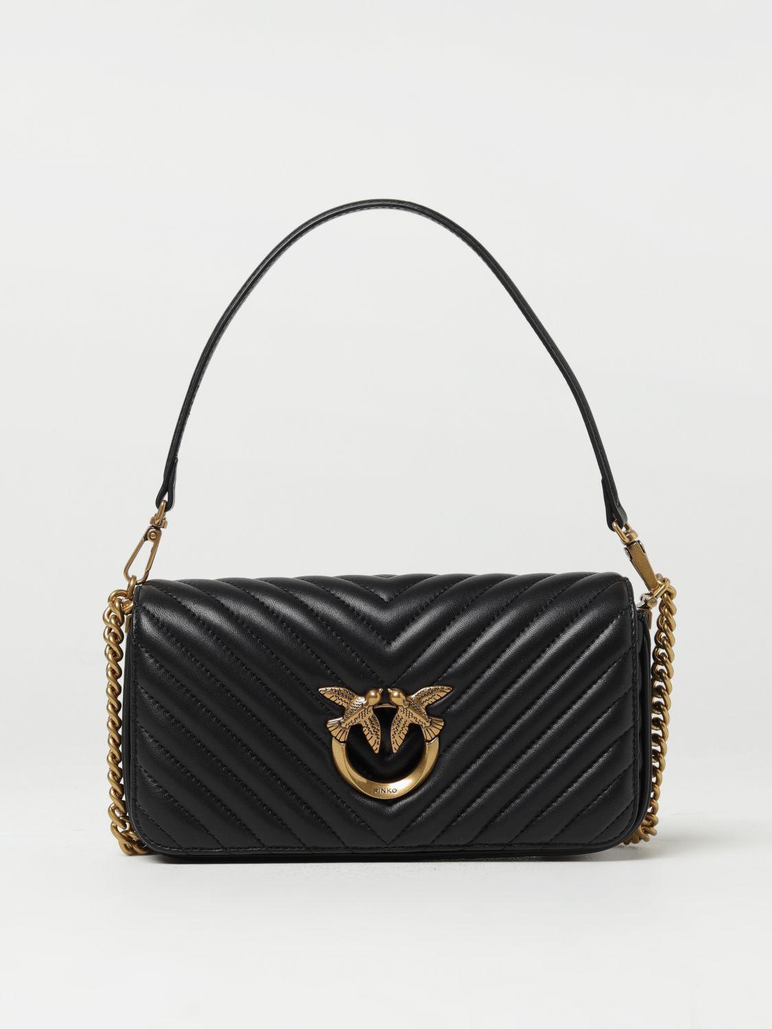 Pinko Love Click Baguette Bag In Quilted Nappa Leather in Black
