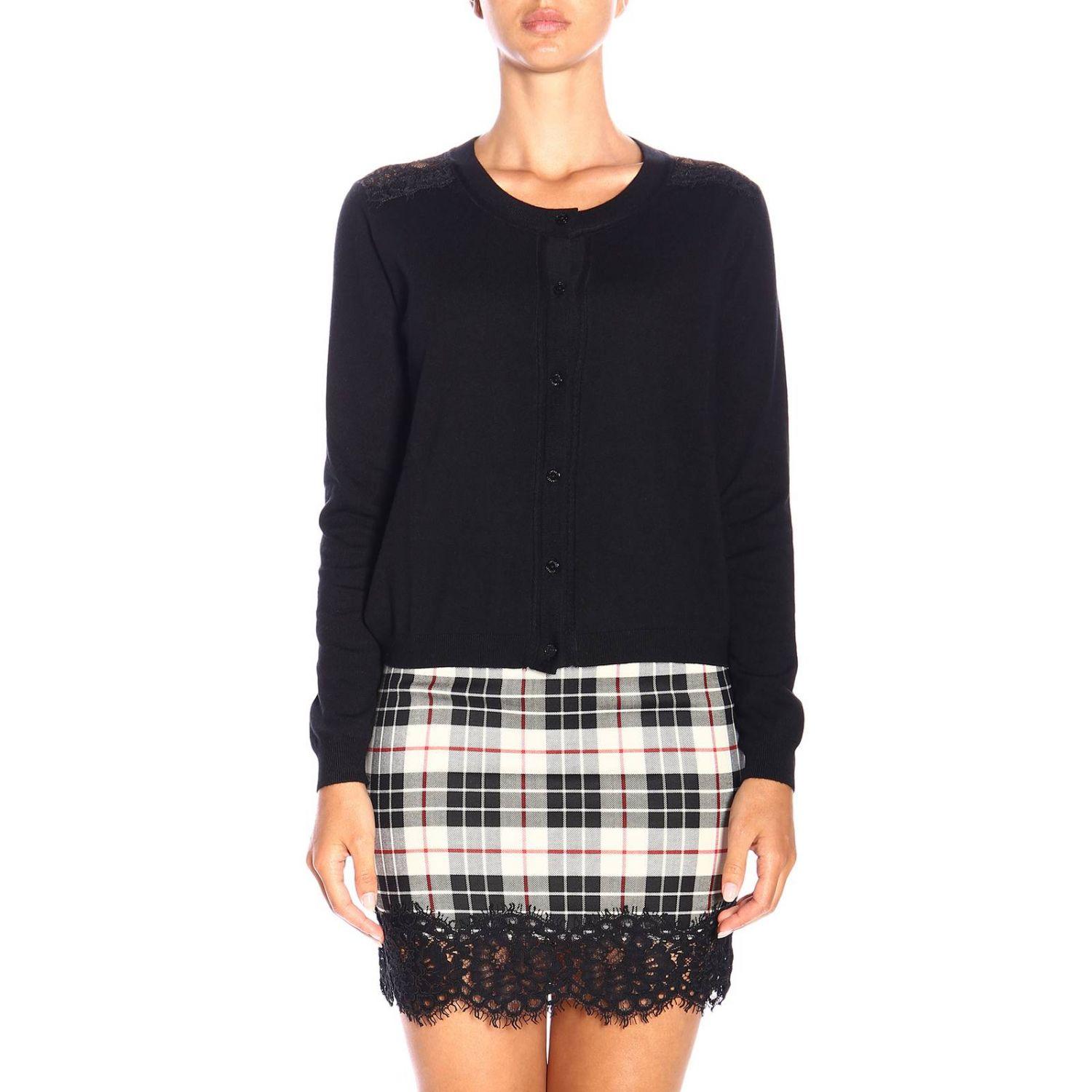 Twin Set Twinset Crewneck Cardigan With Floral Lace in Black Lyst