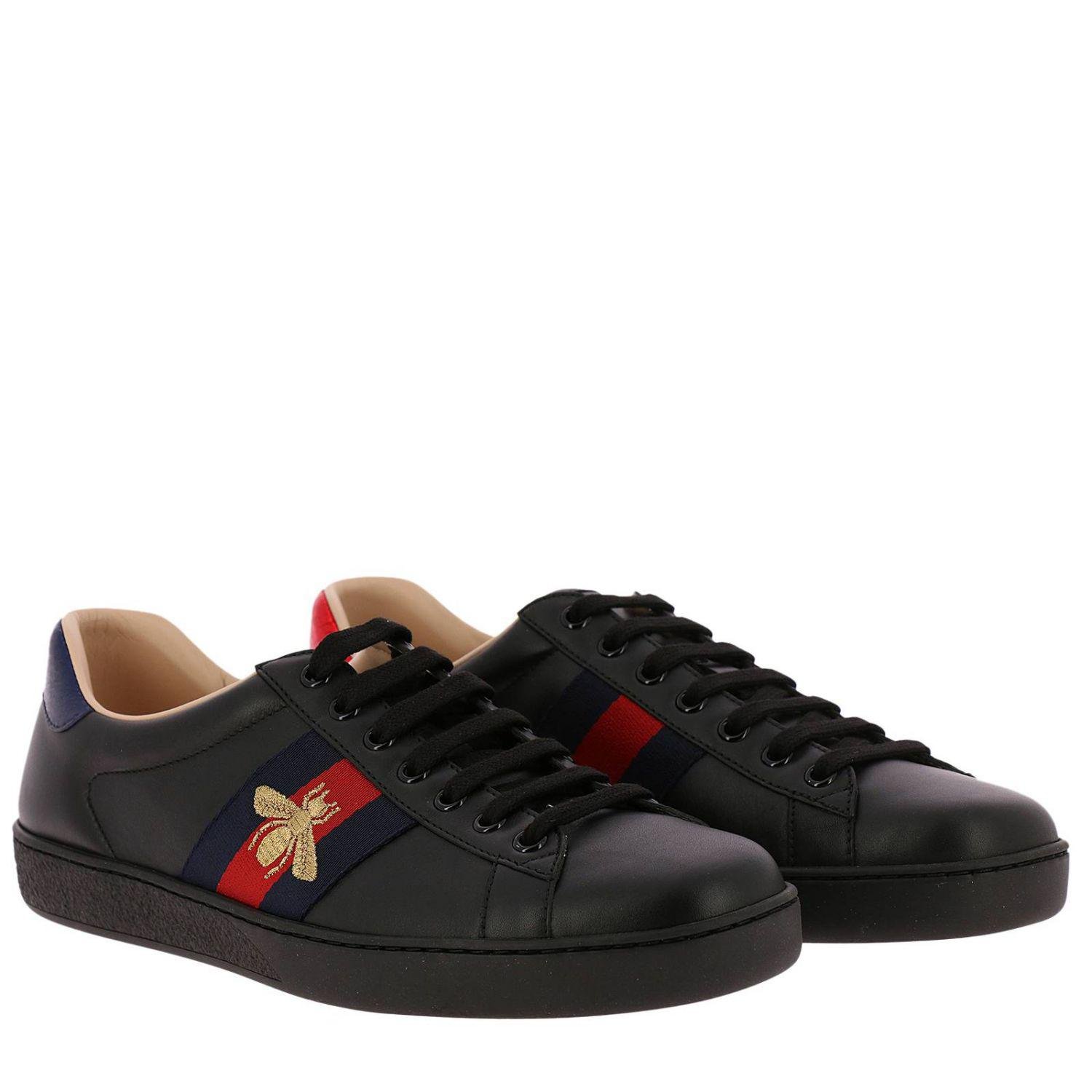 Gucci Leather Ace Bee Sneakers in Black for Men | Lyst