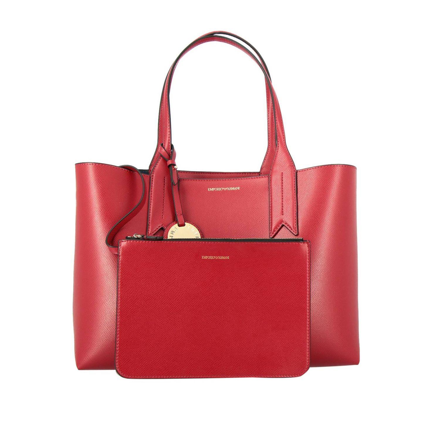Emporio Armani Shopping Bag In Synthetic Leather With Logo in Red Lyst