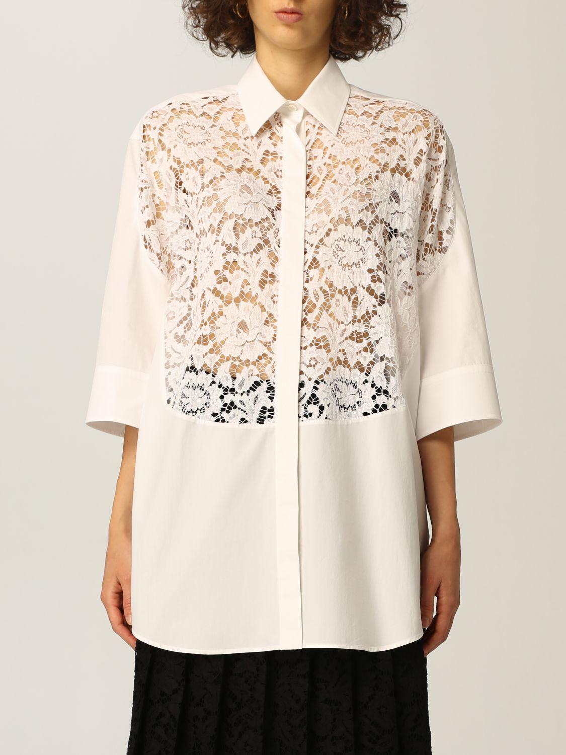 Shirt In Cotton Poplin And Lace