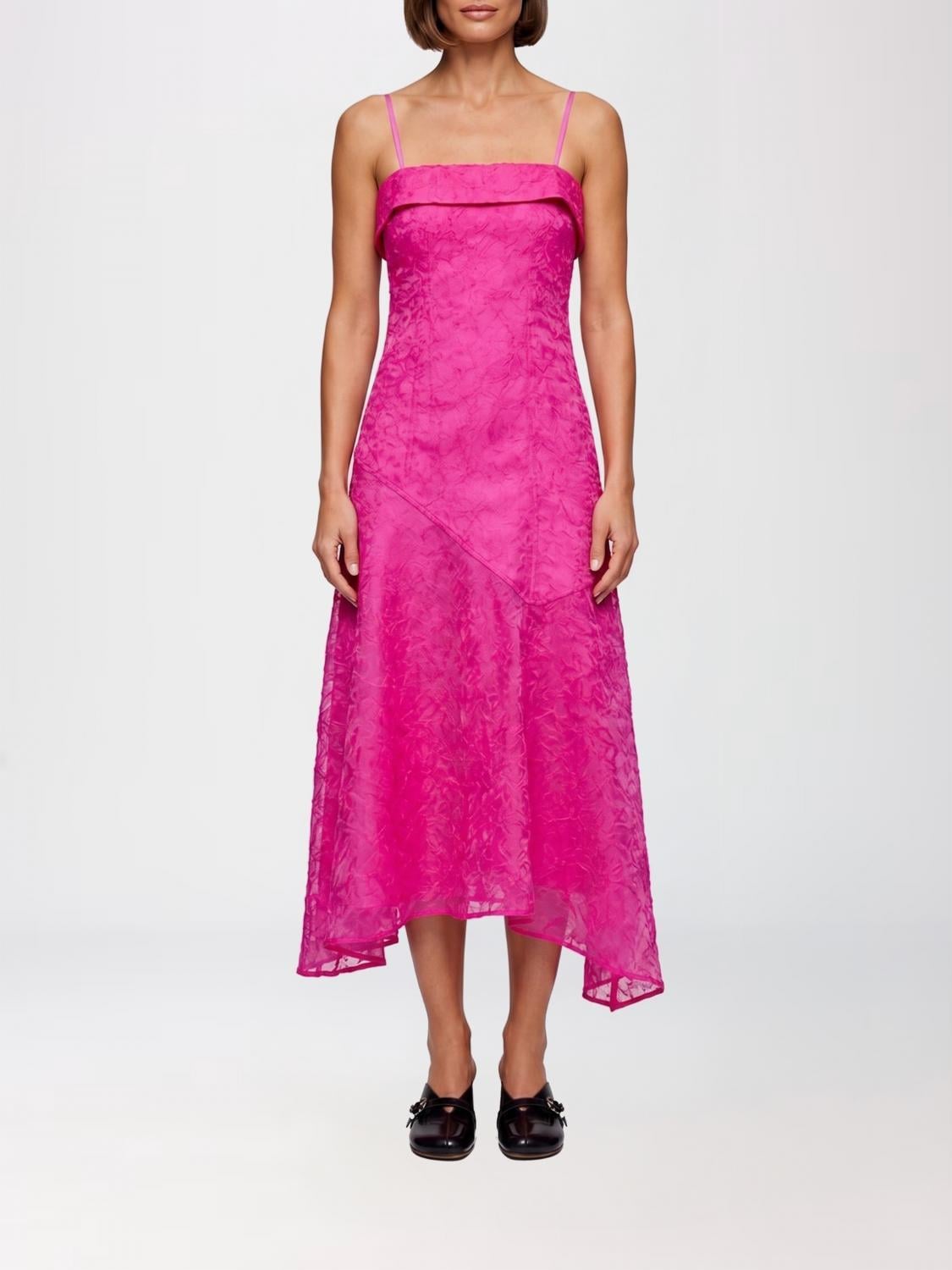 open lace back dress Ganni Shiny Tech Strap Midi Dress