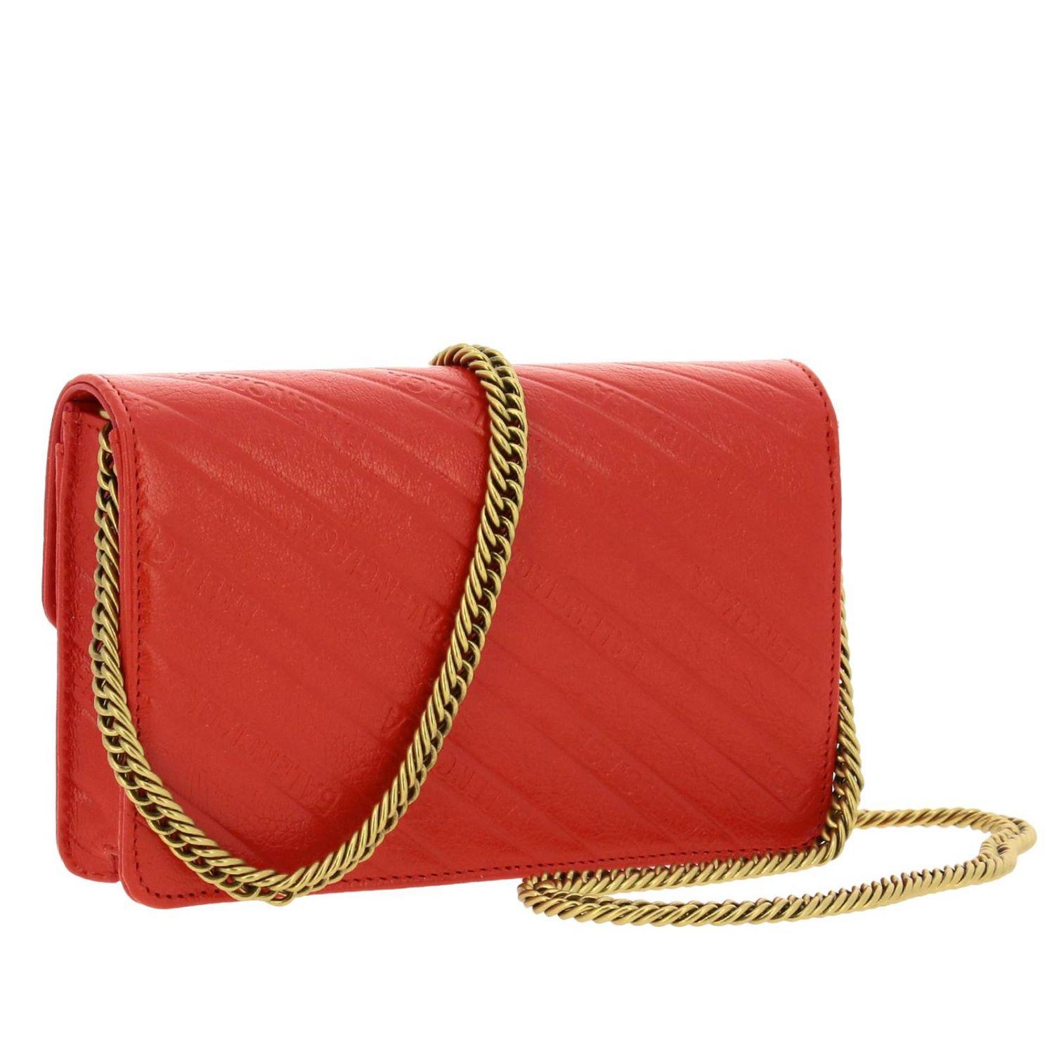 Balenciaga Bb Chain Wallet Mini Bag In Leather With All-over Embossed Logo in Red - Lyst