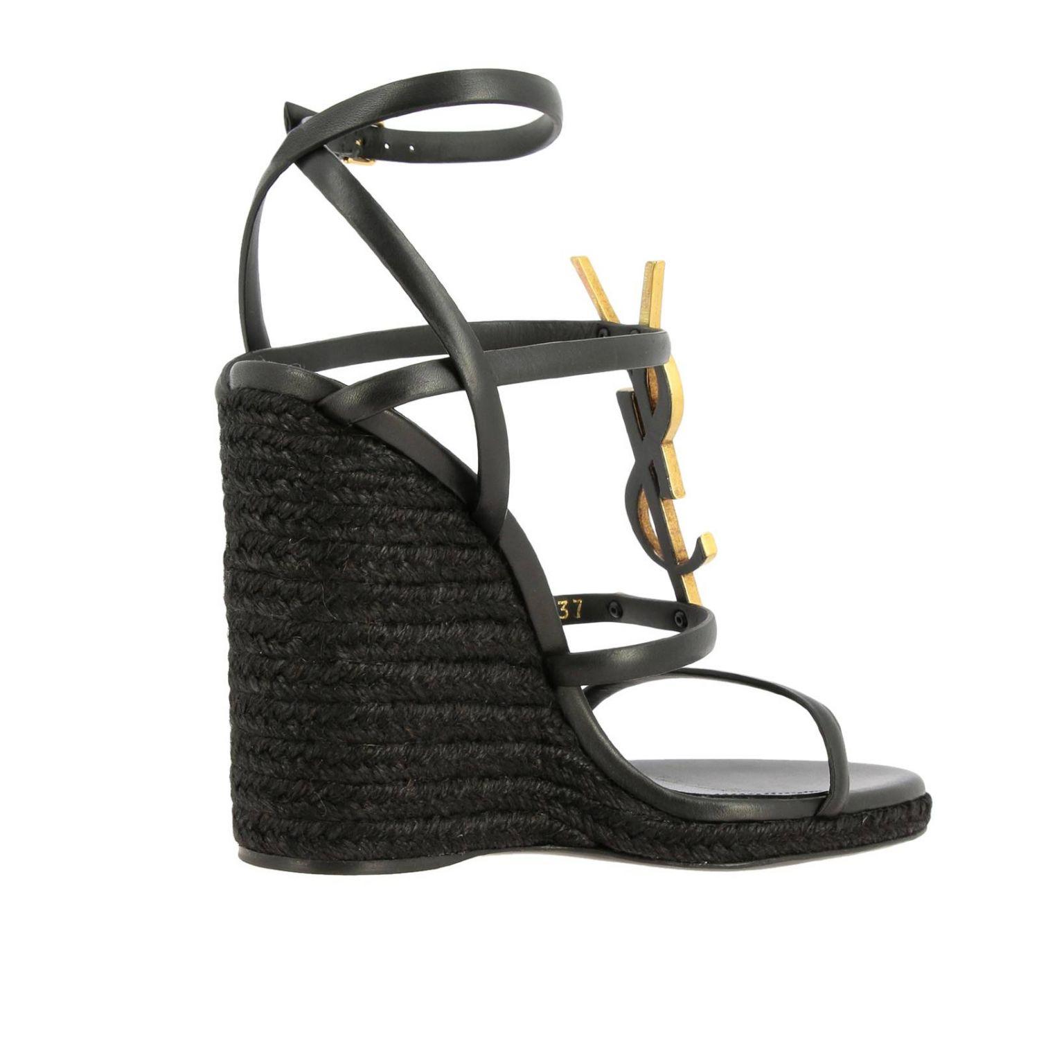Saint Laurent Synthetic Leather Wedge Sandals With Ysl Monogram in ...