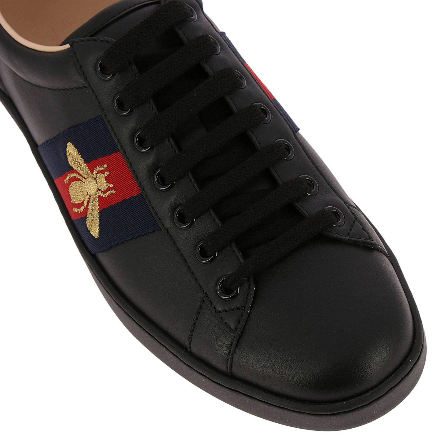 Men's Ace Sneaker Black Leather With Bee