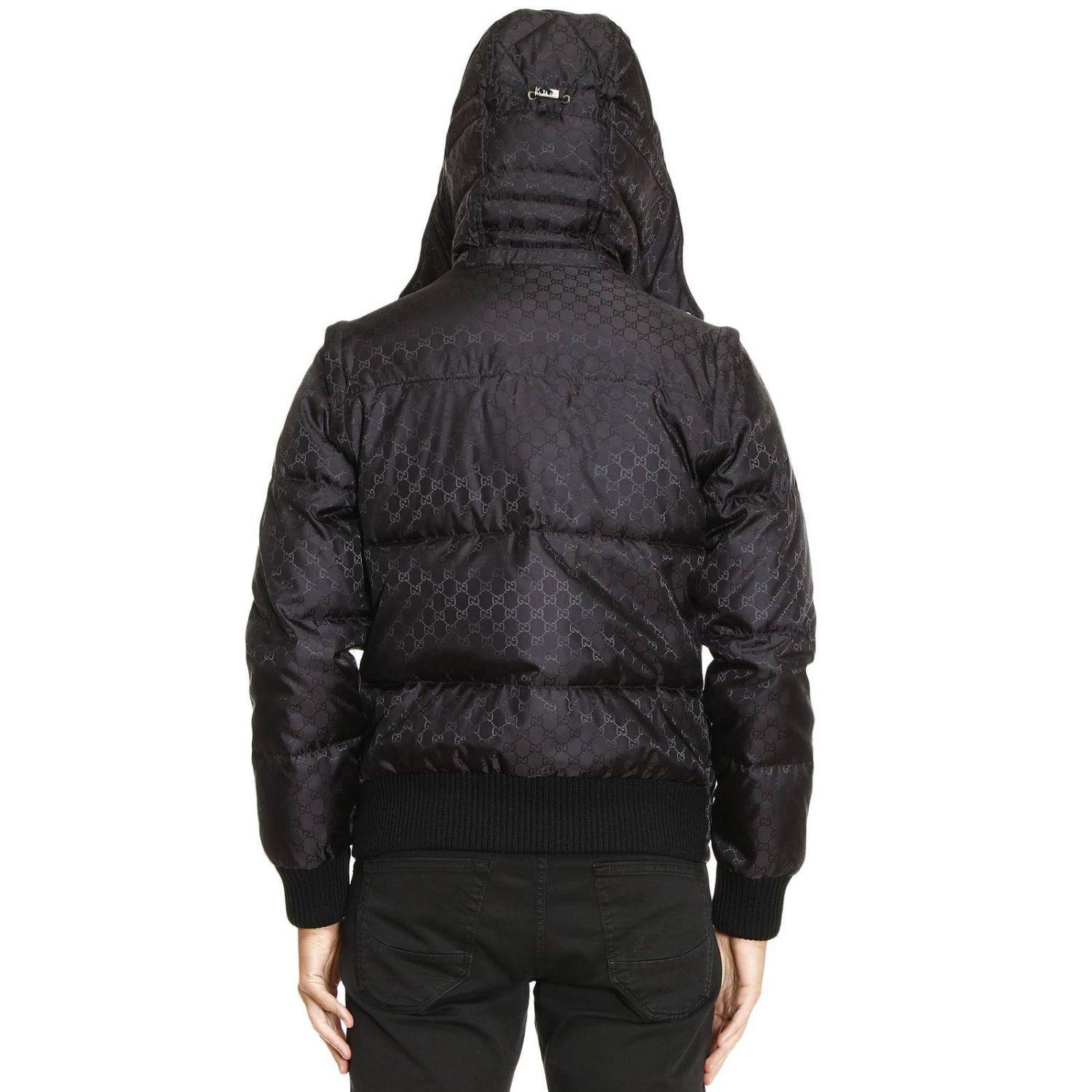 Gucci Synthetic Bomber Down Jacket With Removable Sleeves And Gg Monogram  in Black for Men - Lyst