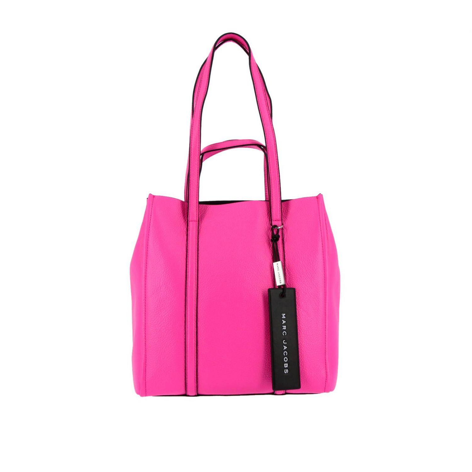 pink and white marc jacobs tote bag