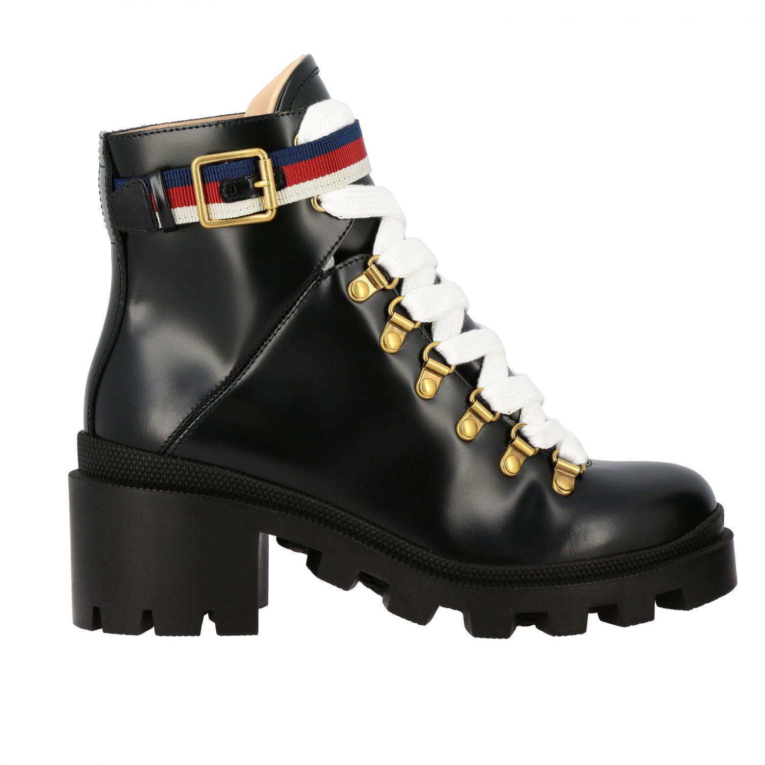 gucci flat trip leather hiking boot