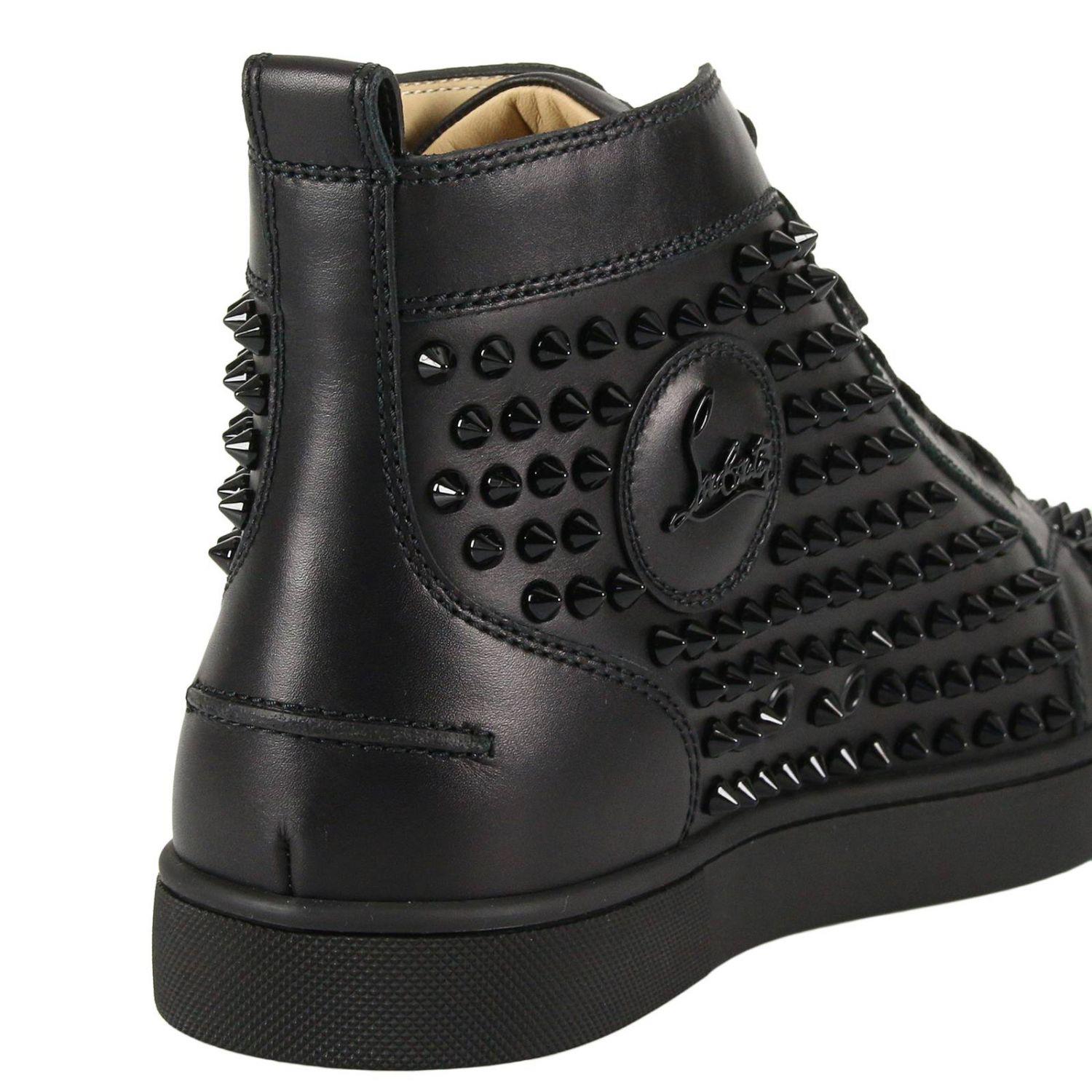 Christian Louboutin Leather Studded Louis High-top Sneakers in Black for Men - Lyst