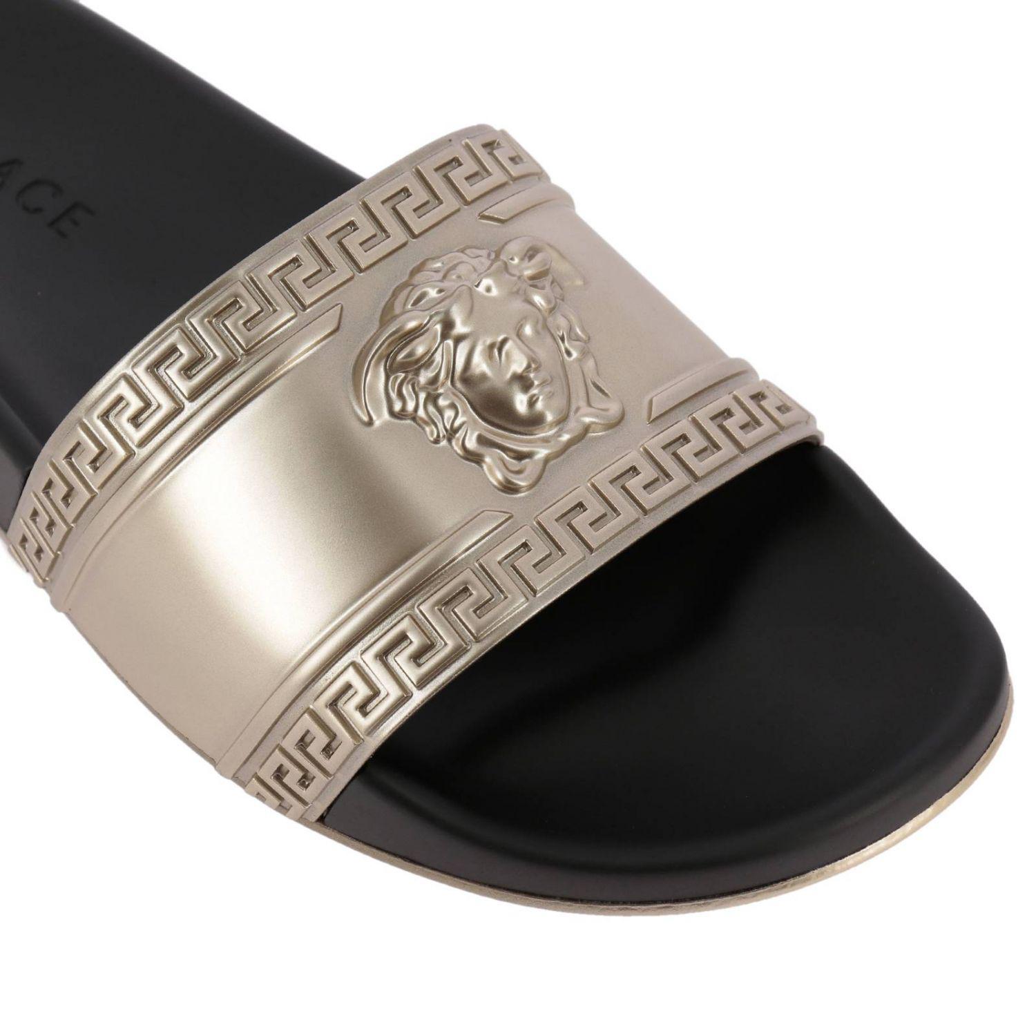 Versace Black/gold Two Tone Medusa Slides for Men - Lyst