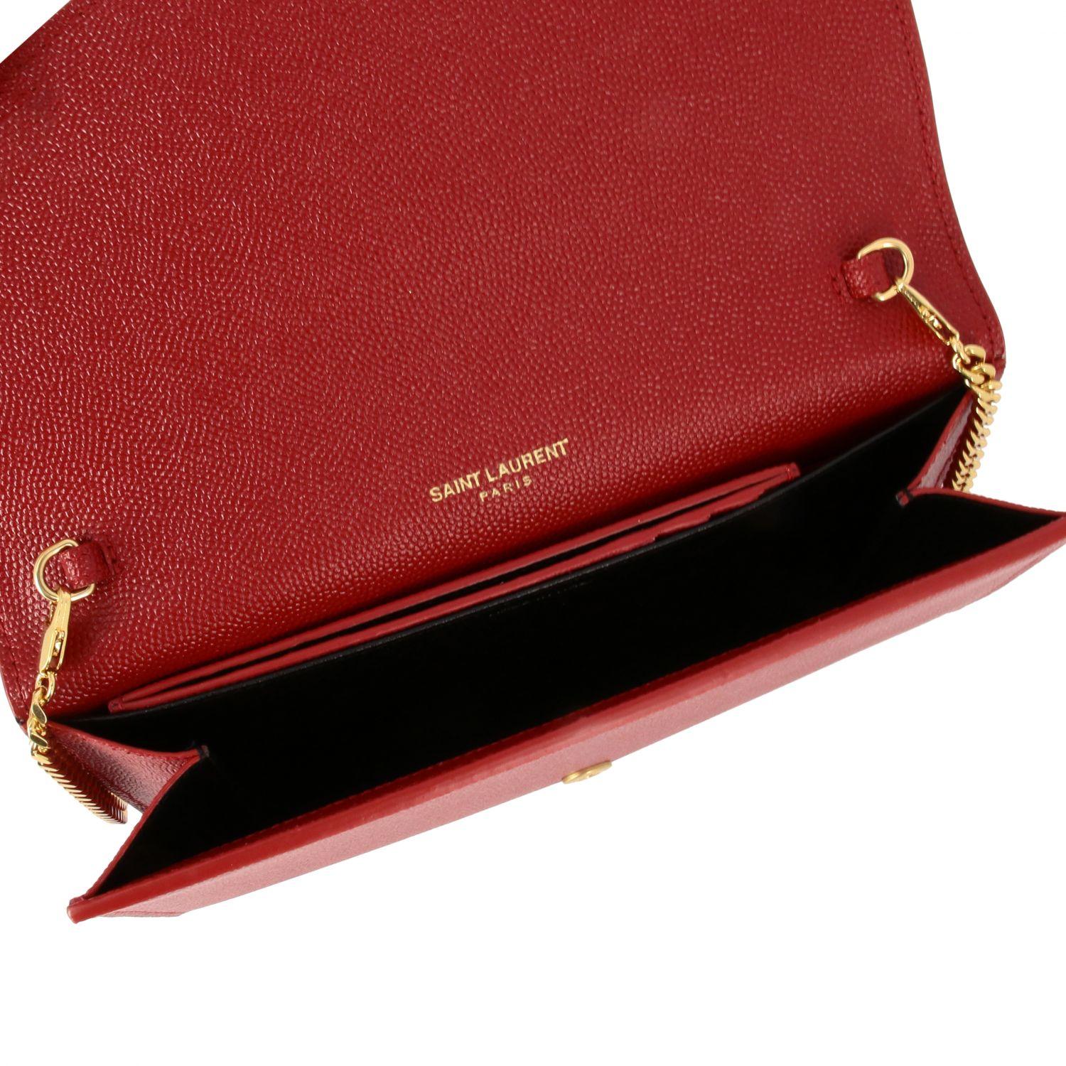 Saint Laurent Uptown Wallet On Chain Mini Leather Rouge Eros in Red