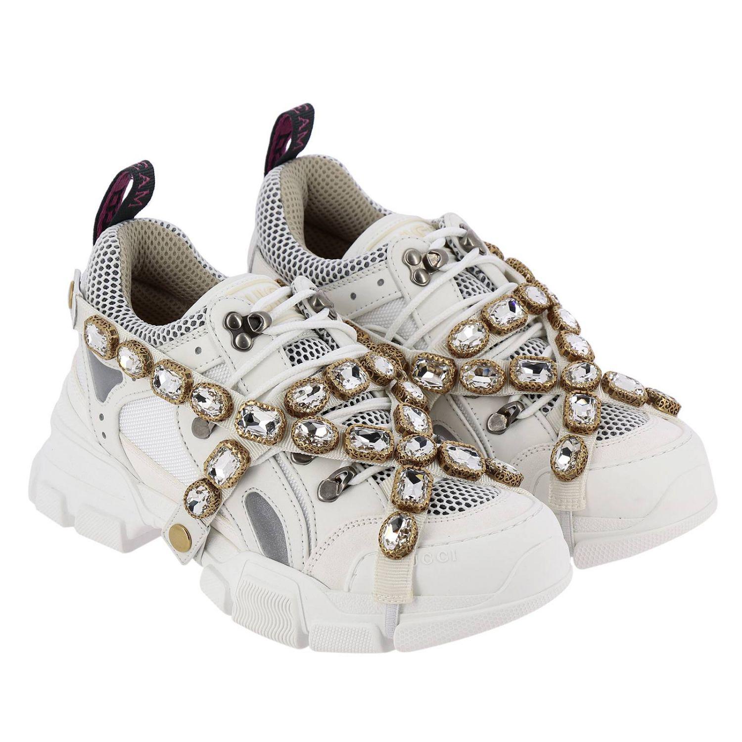 Sneaker Flashtrek donna con cristalli staccabili di Gucci in Bianco | Lyst