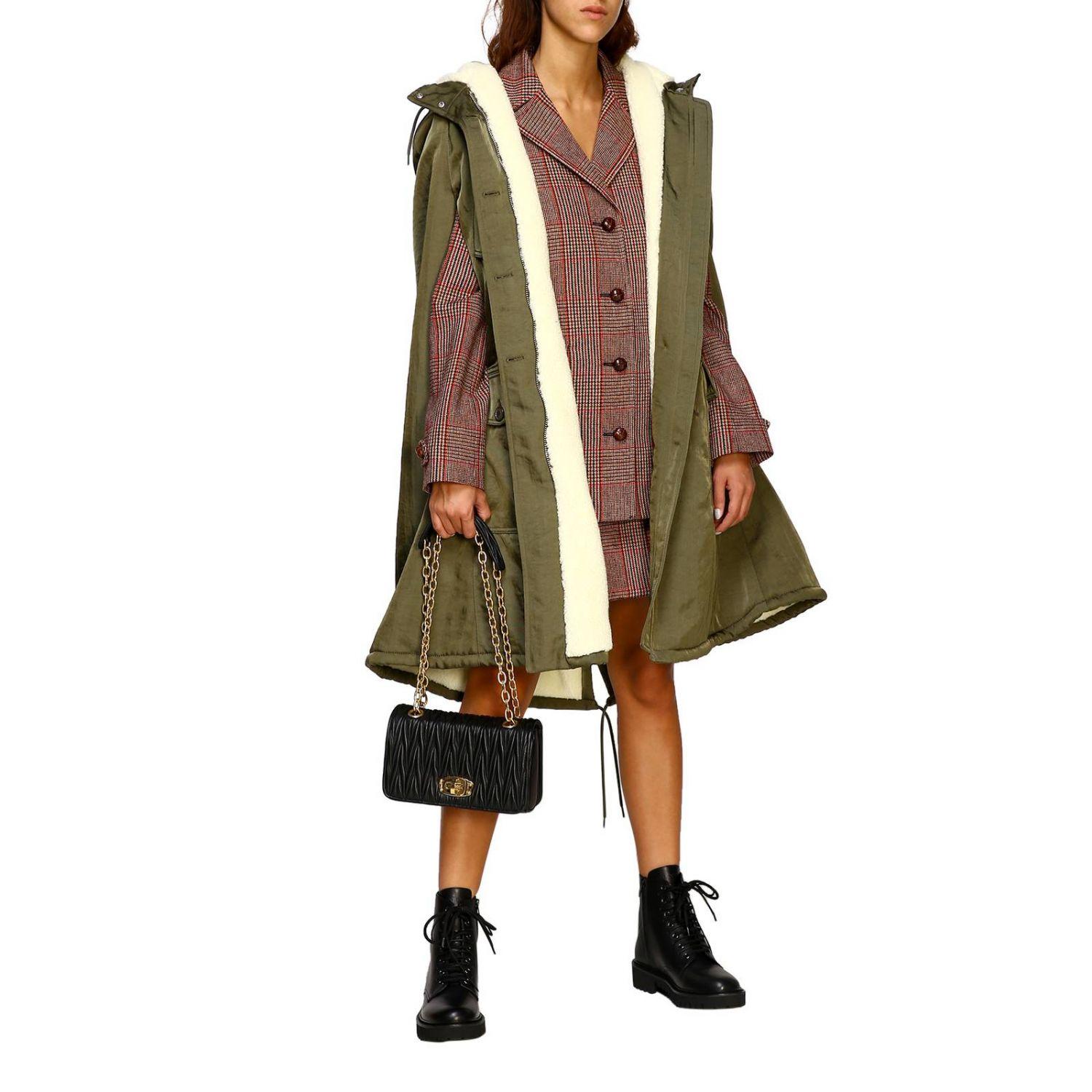 Miu Miu Cape With Hood And Teddy Bear Interior in Military (Green) - Lyst