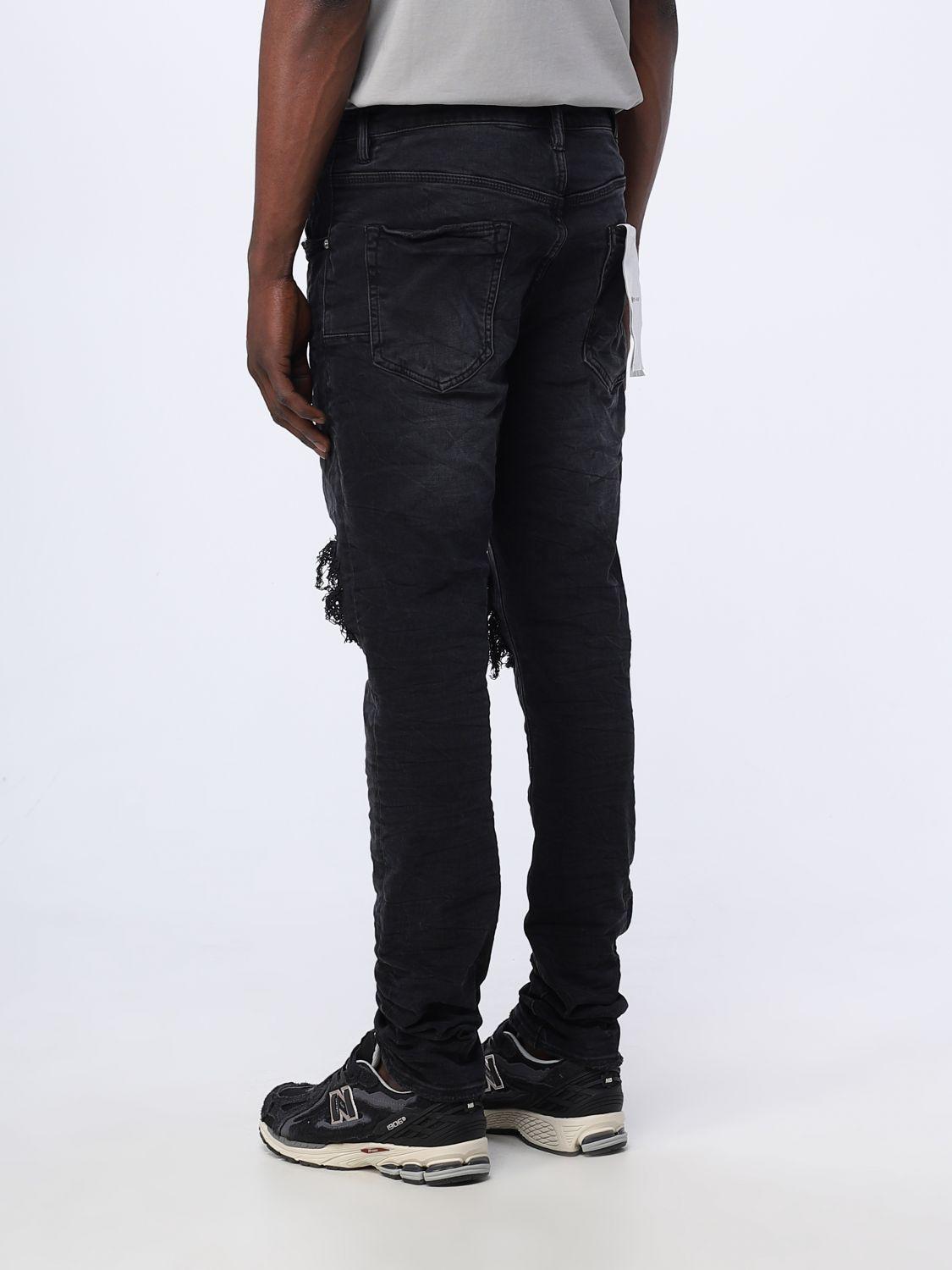 Black Distressed Effect Slim-fit Jeans Men PURPLE , 47% OFF