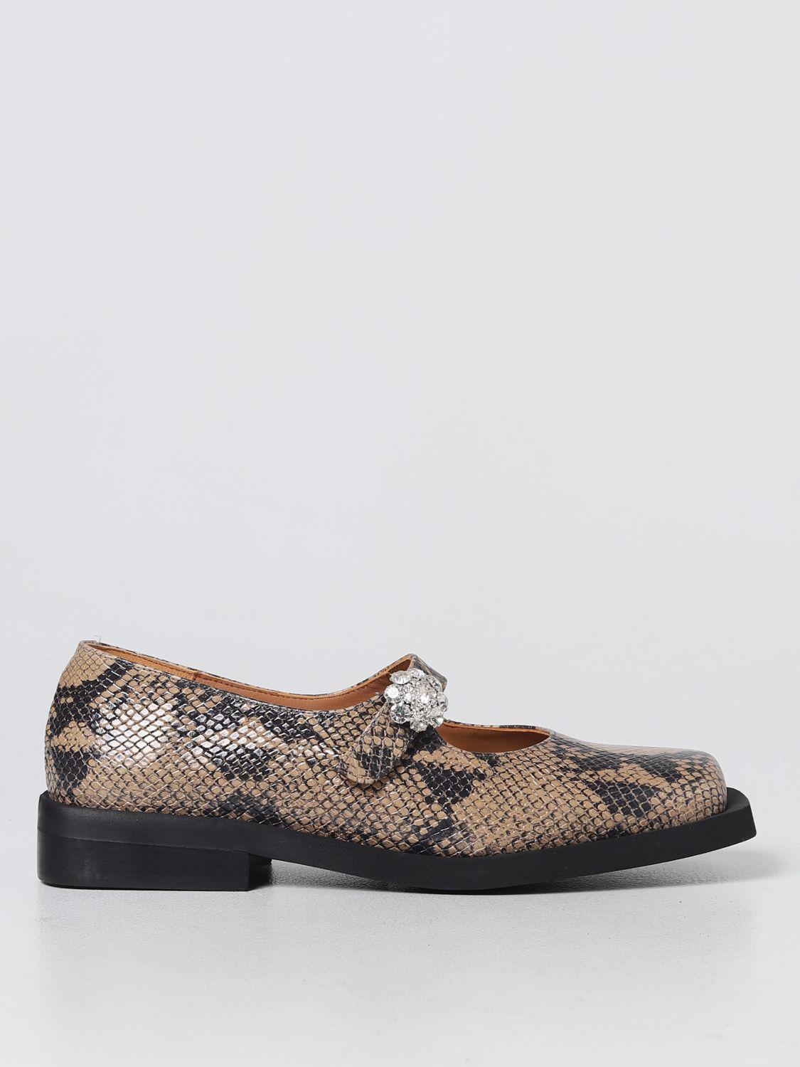 Ganni Mary Jane Python Print Leather Ballet Flats in Gray | Lyst