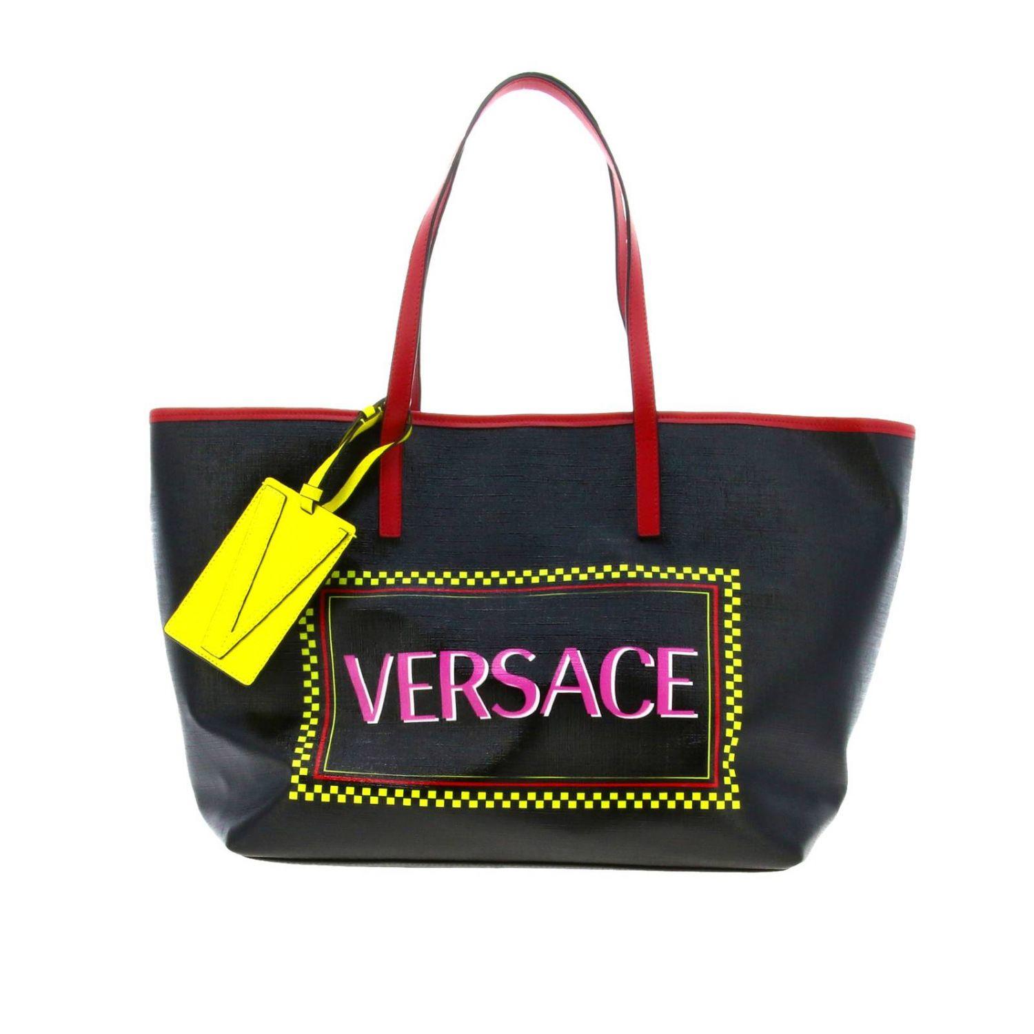 Versace Cotton Vintage 90s Leather Shopping Bag With Logo Print in Black 1 (Black) Lyst
