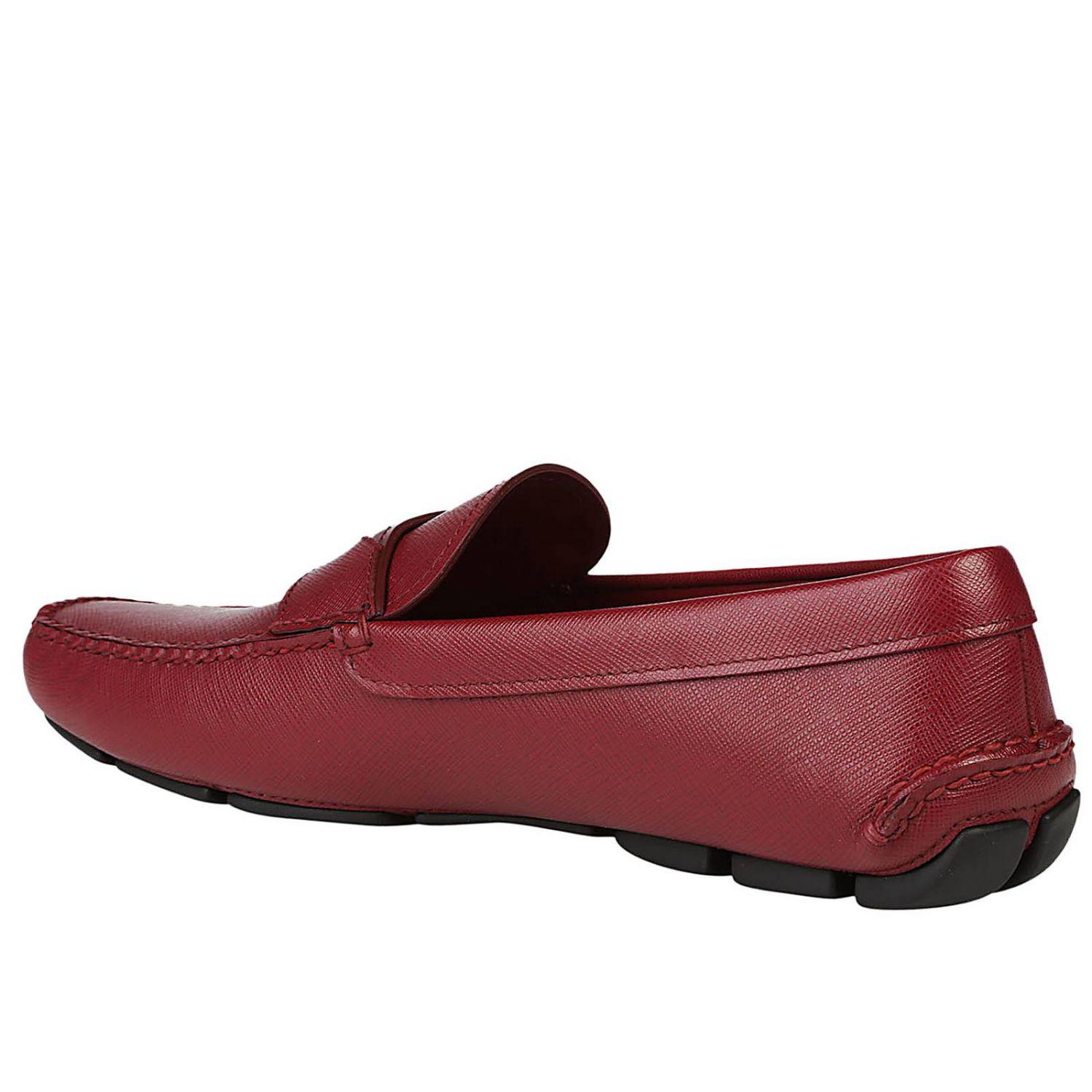 Prada Leather Loafers Men Red for Men | Lyst